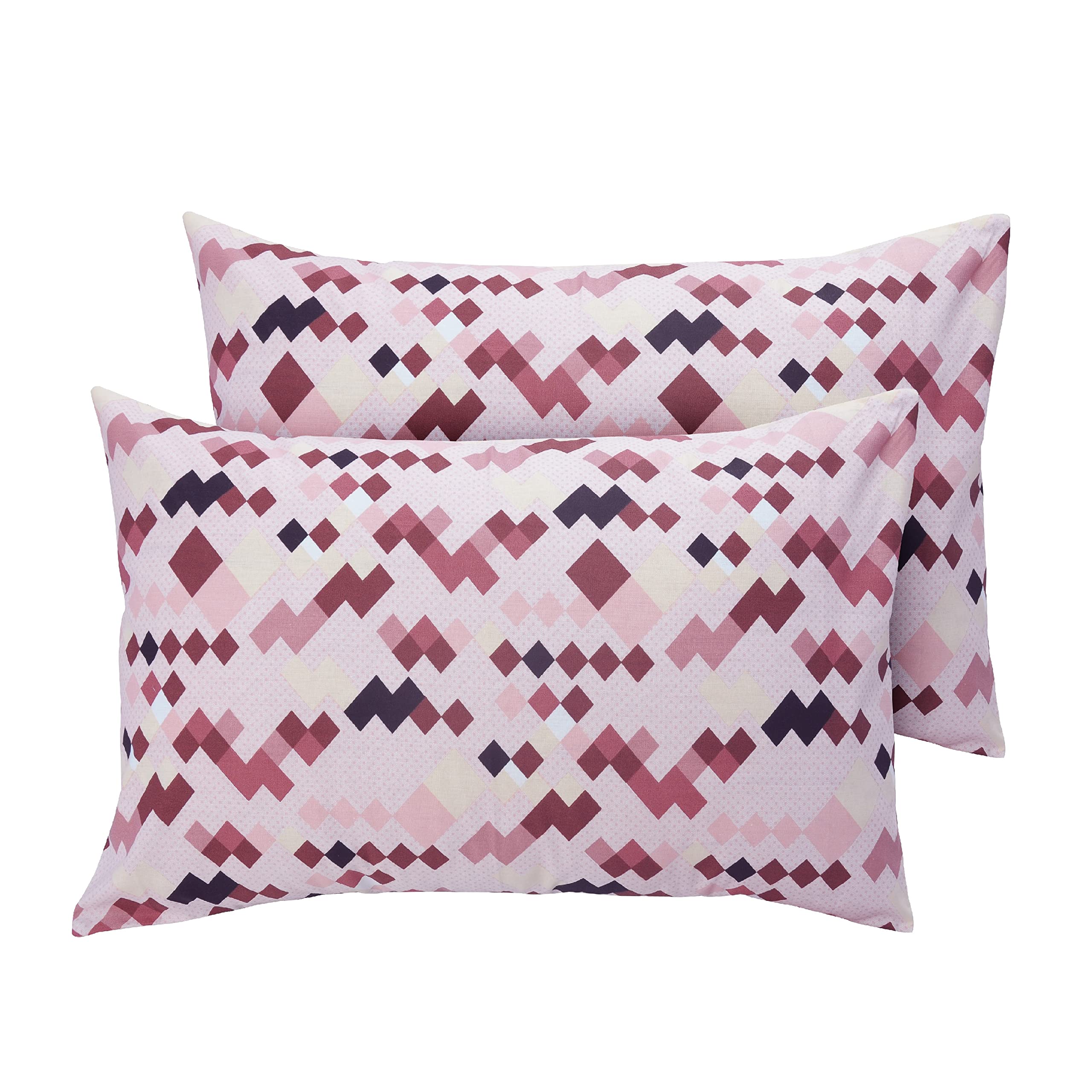 Huesland by Ahmedabad Cotton 210 TC Premium Cotton Pillow Cases Set of 2 - White, Brown & Brick