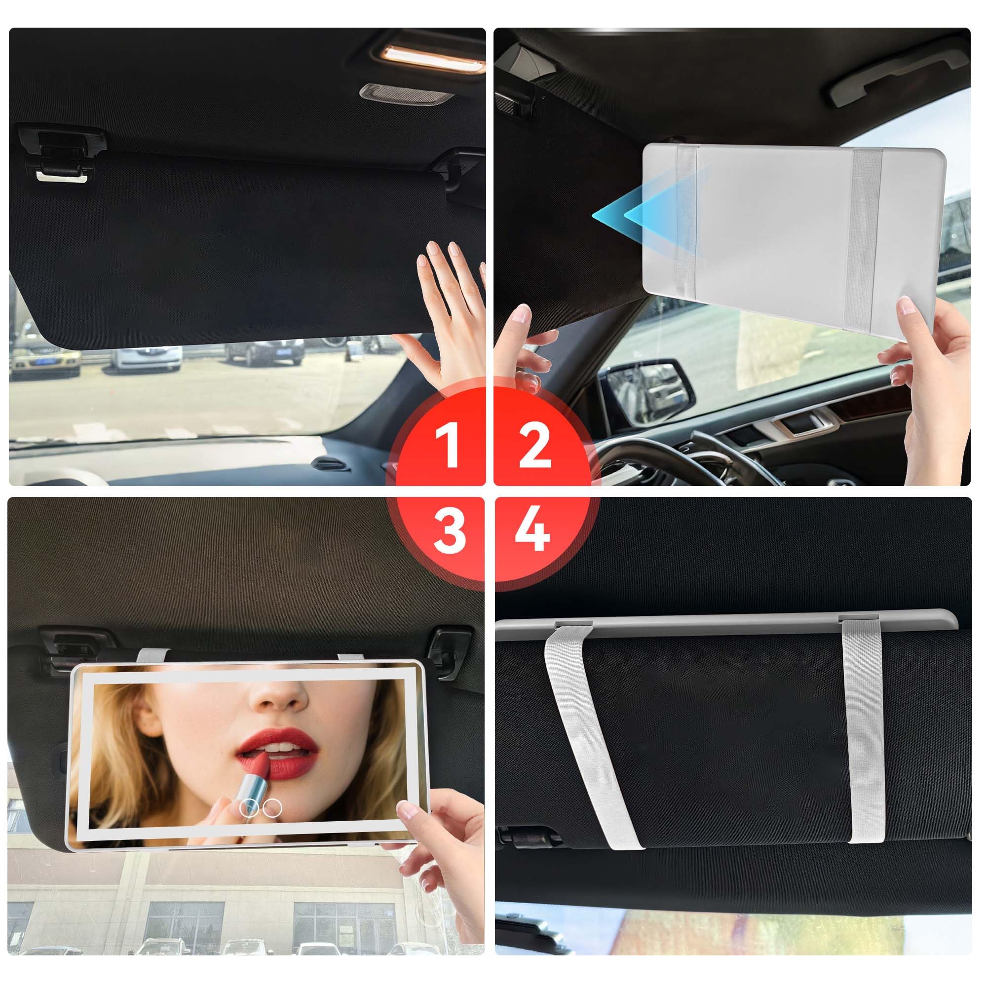 Feisate Specchio Auto LED - Tre Modalità di Illuminazione Dimmingless - Specchio Trucco con Luci per Auto - Bianco