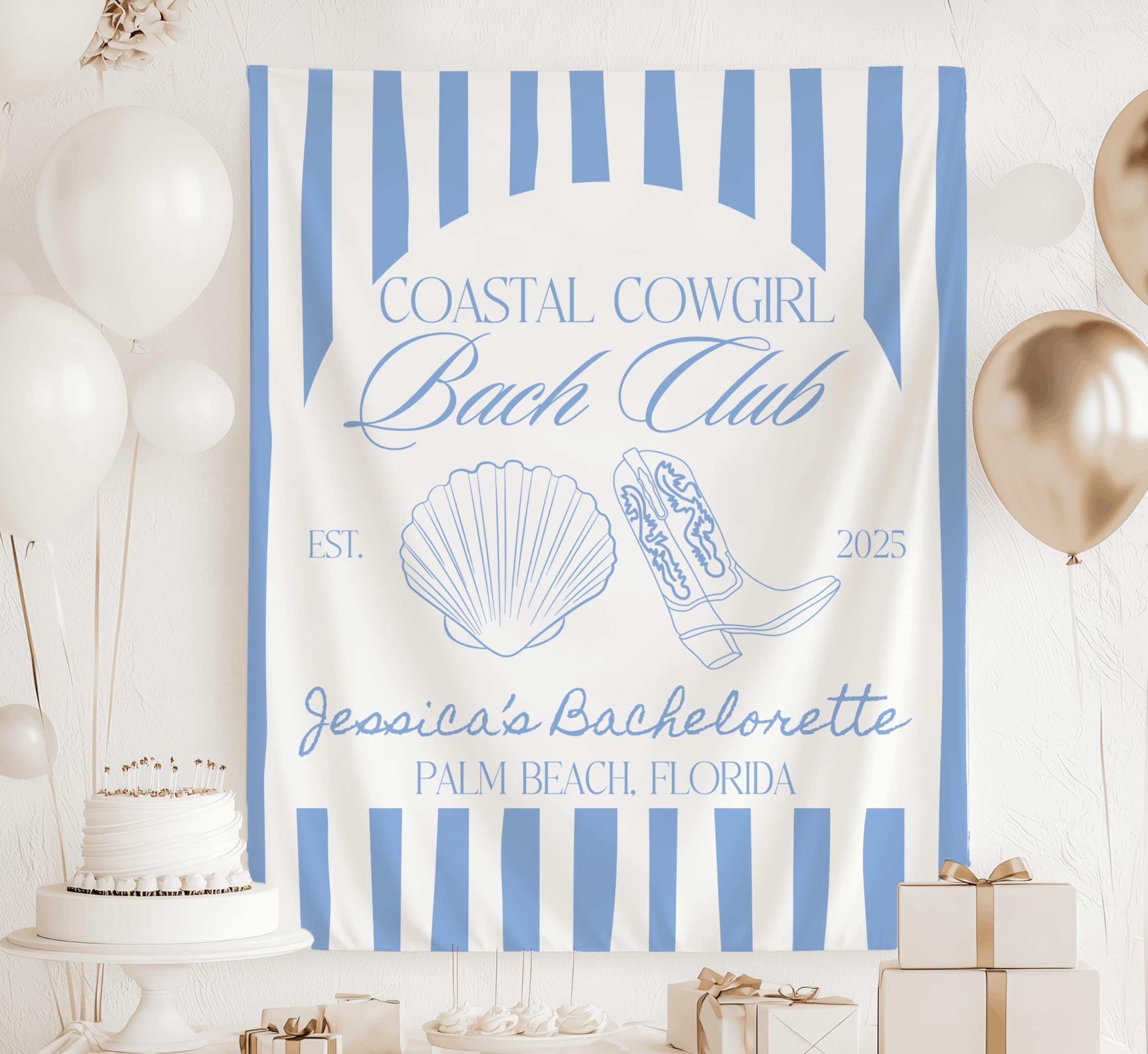 Coastal Cowgirl Bachelorette Party Tapestry Charleston Bachelorette Decor Coastal Cowgirl Backdrop Beach Bridal Shower Sign