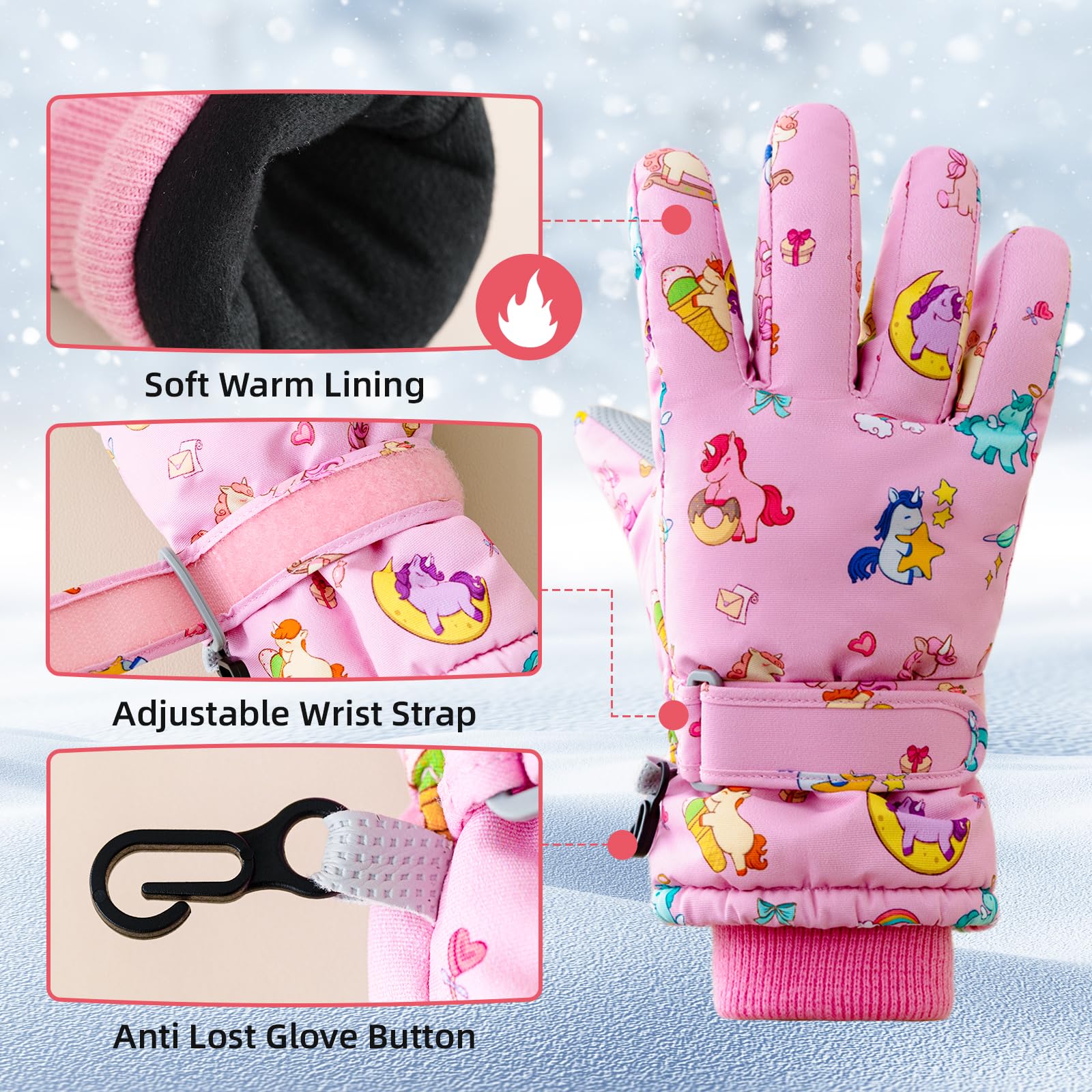 Vihir Skihandschuhe Kinder Winterhandschuhe – Wasserdicht & Winddicht, Extra Warm & Atmungsaktiv für Skifahren, Outdoor-Sport & Reiten – Jungen & Mädchen 4-11 Jahre