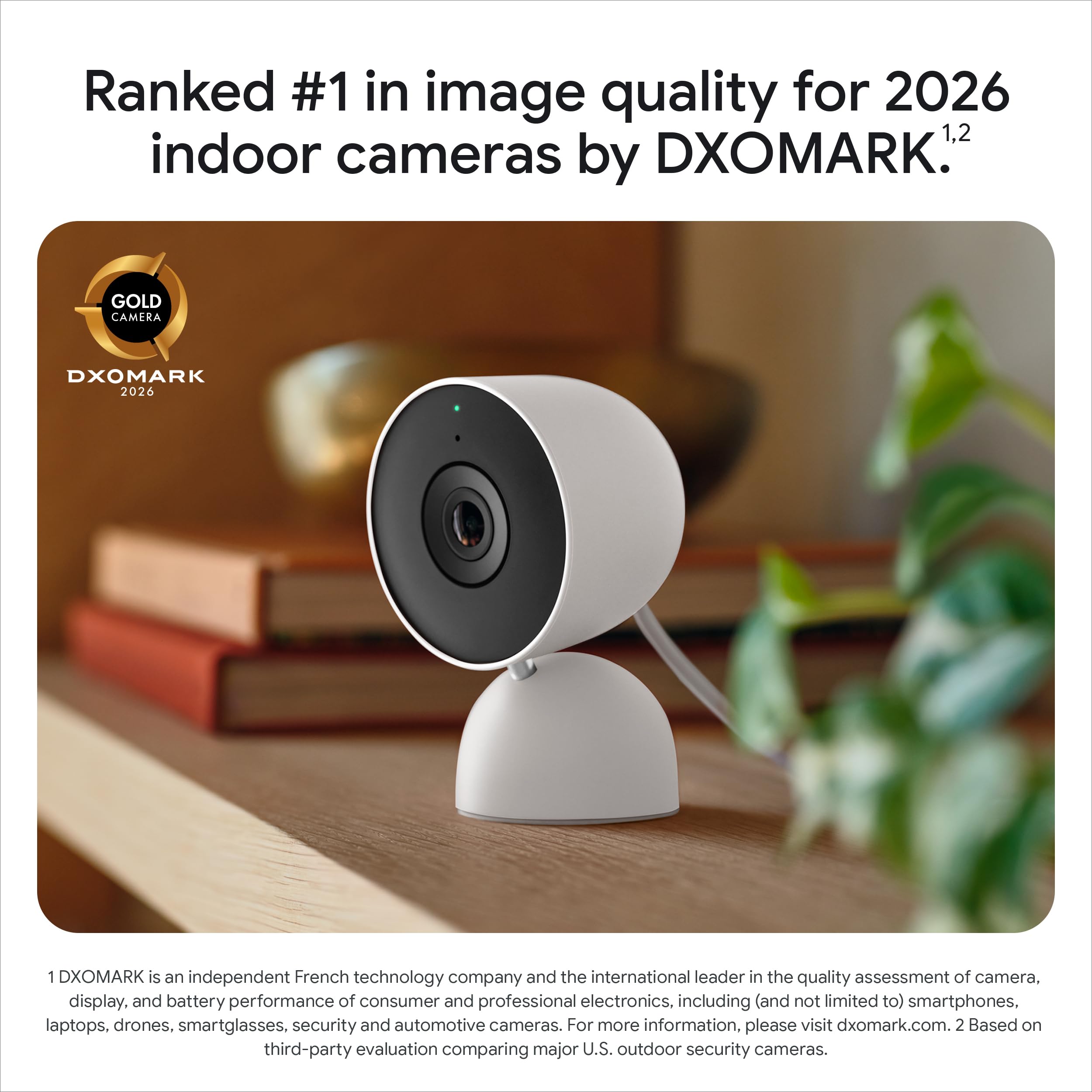 Google Nest Cam Indoor (Wired, 3rd Gen) - Security Camera with 2K Video and Gemini, Night Vision, 2-Way Audio, Works with Google Home - 2025 Model - Snow
