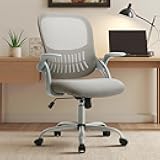Sweetcrispy Ergonomic Office Desk Chair Mesh Adjustable Swivel Mid-Back Computer Chair with Lumbar Support Comfy Flip-up Arms for Home Office
