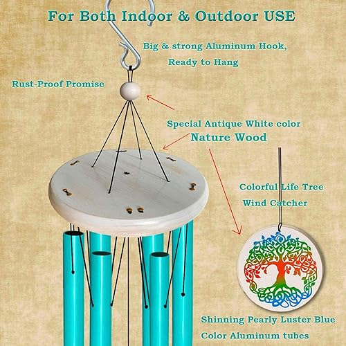 Miniatura 7 de FONMY Campanillas de viento para exteriores con colorido símbolo de árbol de la vida, campanillas de viento conmemorativas para un ser querido, gran