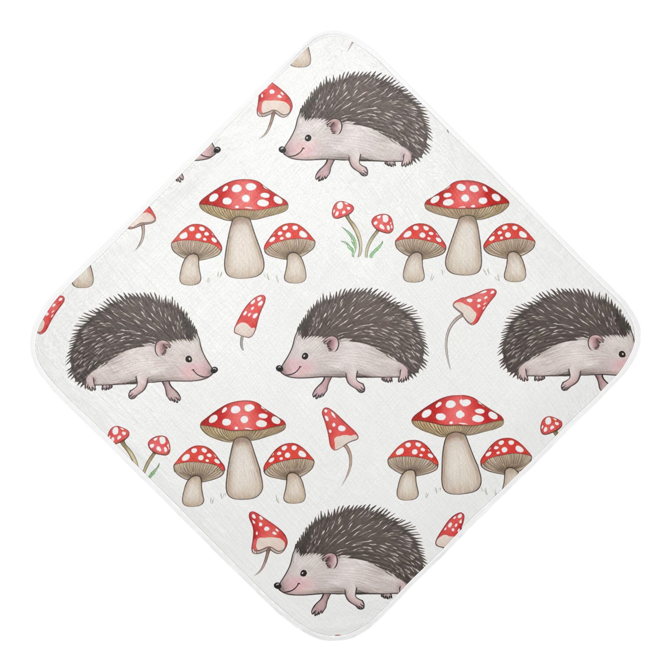Kigai Baby Hooded Towel Absorbent Baby Bath Shower Towel with Hood for Newborn Boys Girls Babies Infant Toddler (Hedgehogs Mushrooms 30 x 30 in)