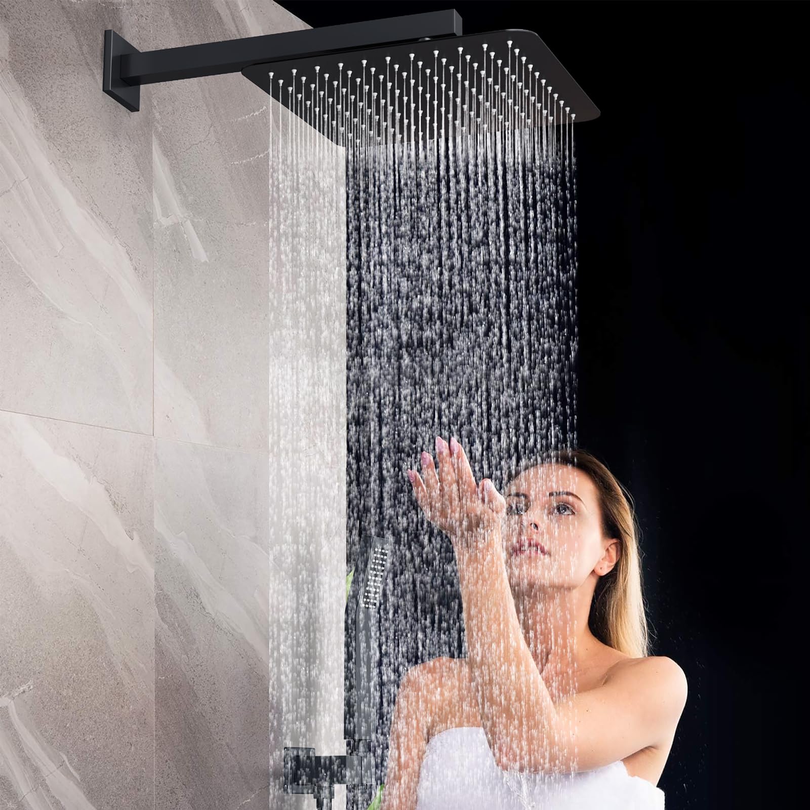 Rainsworth Unterputz Duscharmatur Set, 30x30cm Quadratischer Regenduschkopf mit Hochmoderne Air Injection Technology, Hochwertig Edelstahl und Messing Zubehör, Wandmontage Duschsystem Schwarz | Unterputz Duscharmatur Set mit 12 Zoll Regendusche, Unterputz
