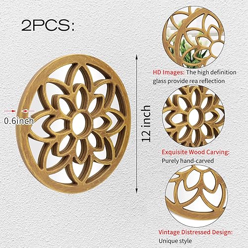 Miniatura 3 de Deanurs 2 espejos de pared decorativos redondos rústicos de madera de granero, decoración de espejo de granja para sala de estar, dormitorio, baño