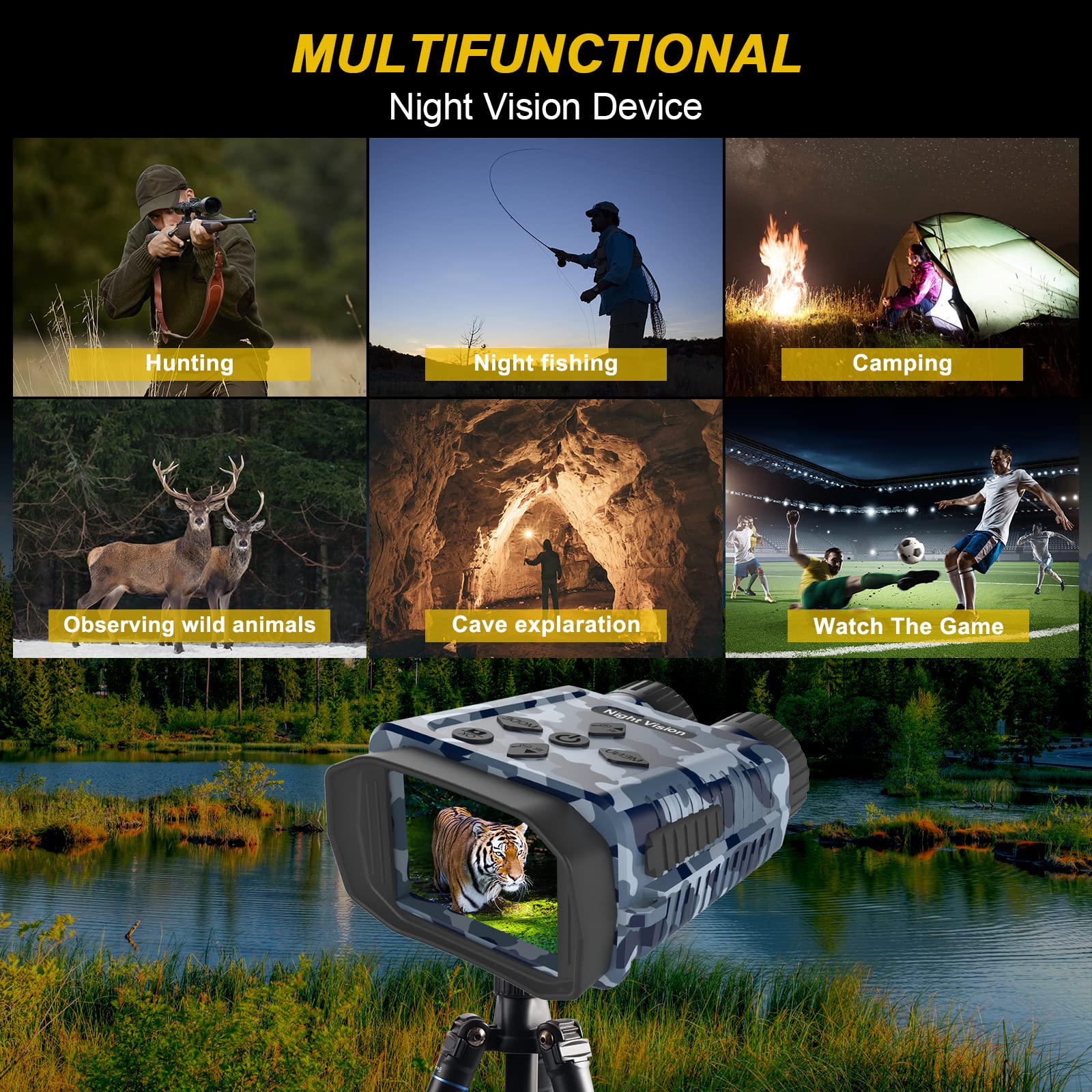 Binocolo Visione Notturna,Hojocojo Visore Notturno Digitale Infrarossi con LCD TFT 2,4" di Portatafino a 300m,Militare Binocolo Notturno con Registrazione di HD Foto e Video per la Caccia Campeggio