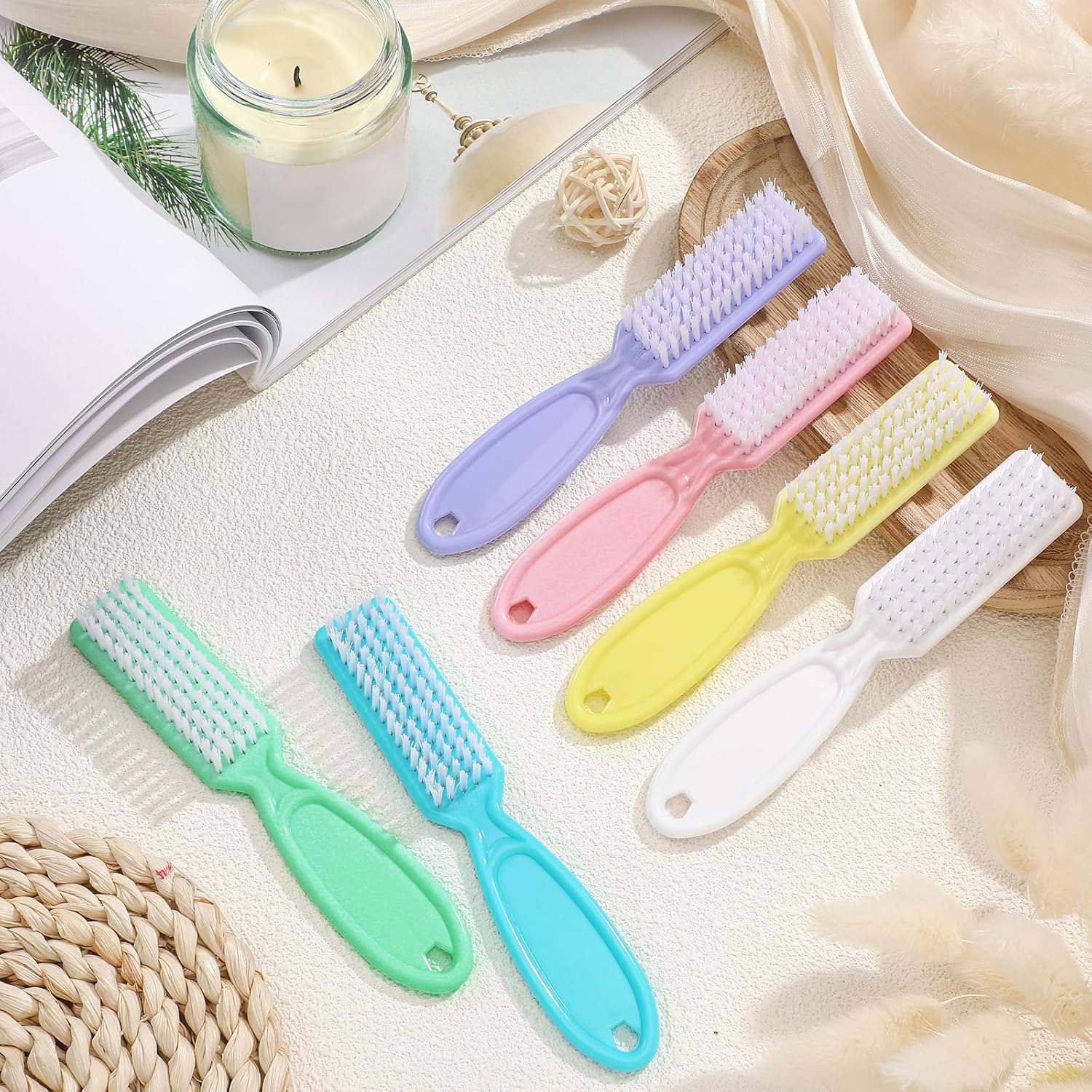 Mifoci 120 Pcs Handle Grip Nail Brush for Cleaning Fingernails Cleaner Scrub Brush Bulk Hand Cleaning Brushes Soft Stiff Bristles Pedicure Manicure Tools for Nail and Toe (Macaron Color)
