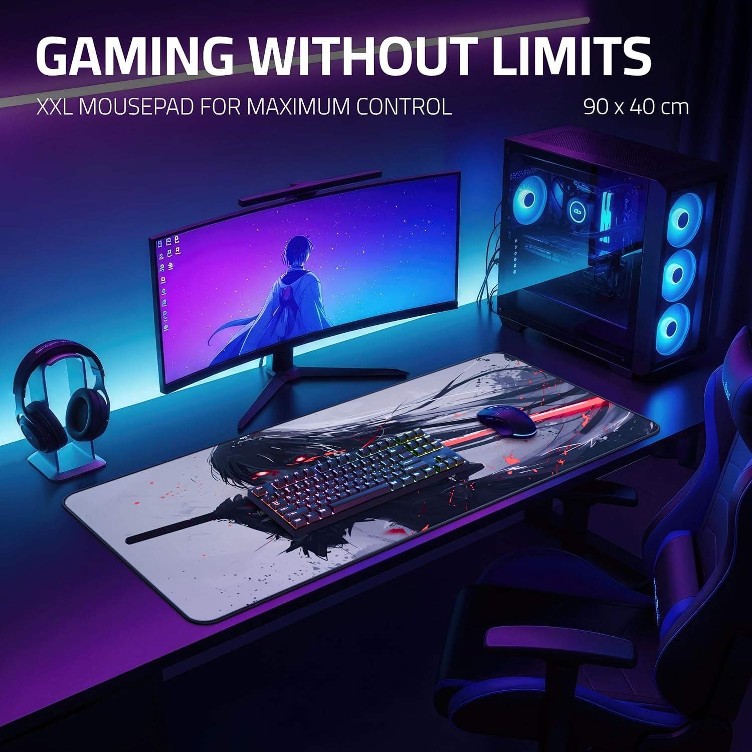 XXL Gaming Mouse Pad 35.4 x 15.7 inch - Water-Resistant & Stitched Edges - Large Anime XL Mousepad for Desk - Gamer Accessories Big Full Deskpad Mat Game Mousepads Deskmat - Image 3