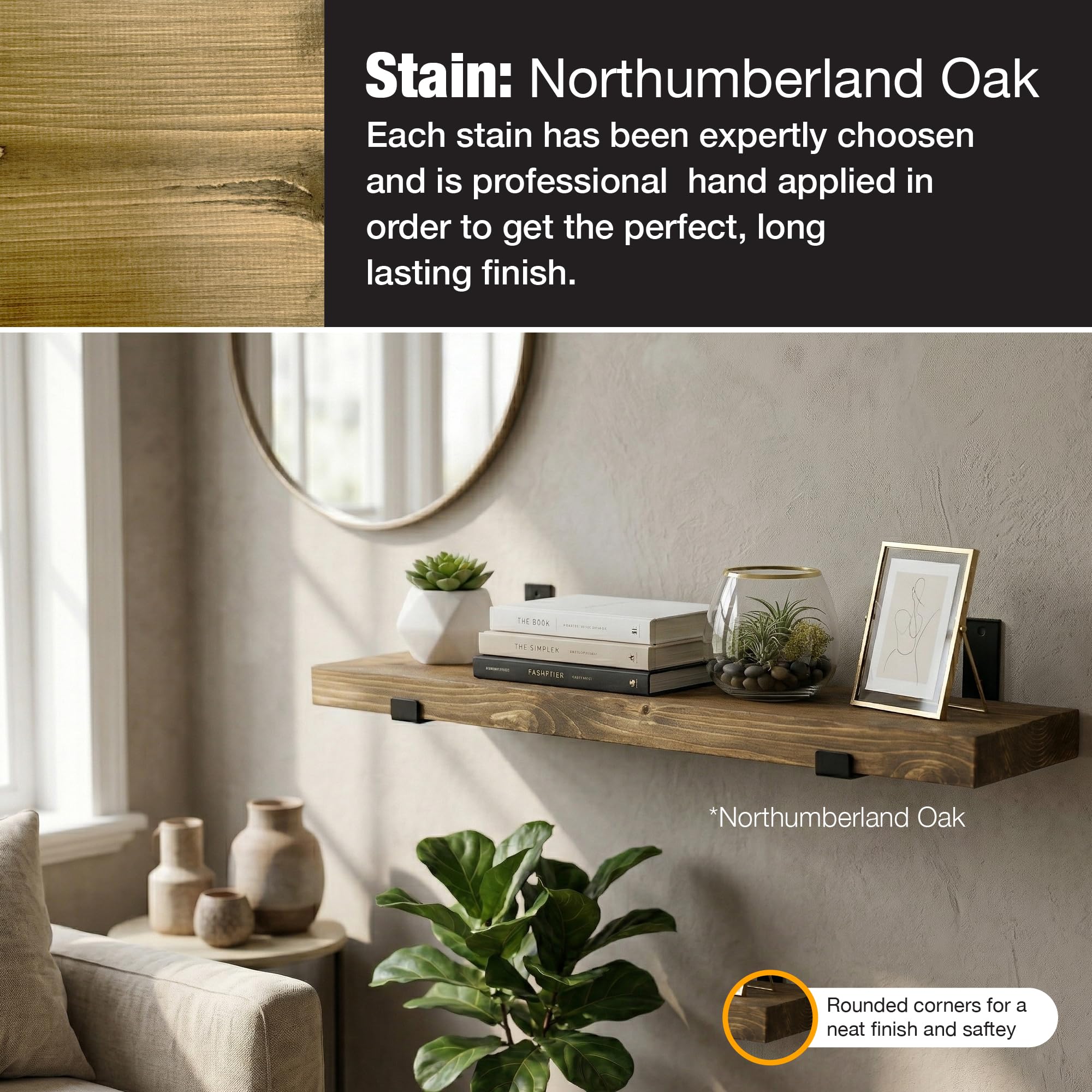 Top Notch Home & Living Handcrafted Rustic Wooden Wall Shelf, Incl 2 Up Brackets - Image 3