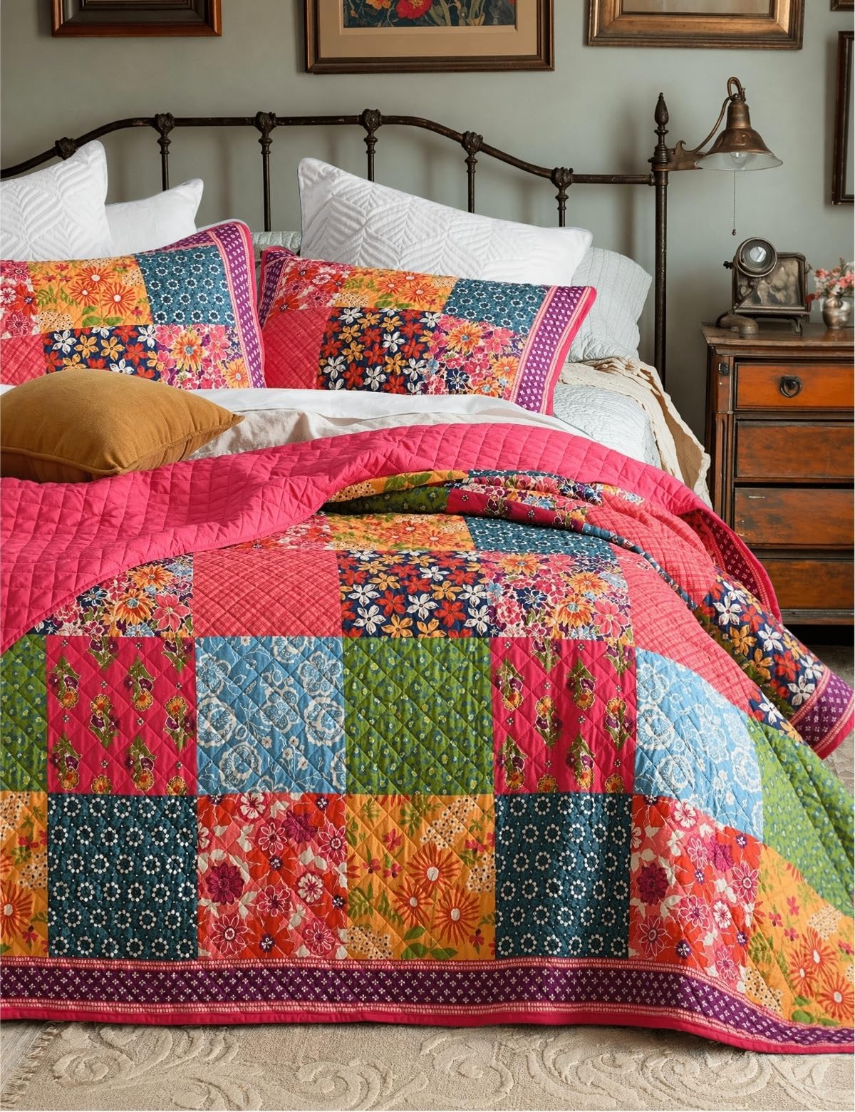 Tagesdecke Steppdecke Bettüberwurf mit 1 Kissenbezug | Leichte Allseason-Decke (173x229 cm), 1x Kissenbezug (51x76 cm), Beidseitig dekorative Tagesdecke Schlafzimmer, Rot