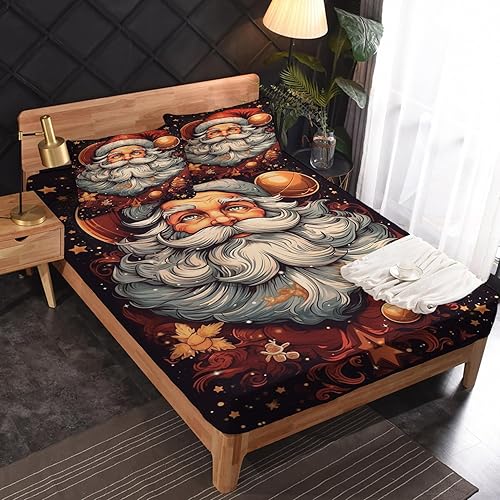 Miniatura 9 de Sábanas de Navidad tamaño individual  Lindas sábanas de microfibra suave con bolsillo profundo y patrón sin arrugas, 3 piezas (1 sábana bajera, 1