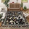 Living Room Rug 5x7 Rug Machine Washable Boho Area Rug Non Slip Floral Animal Cat Vintage Low Pile Large Rugs for Living Room Bedroom Farmhouse Dining Room Kids Playroom, Pink