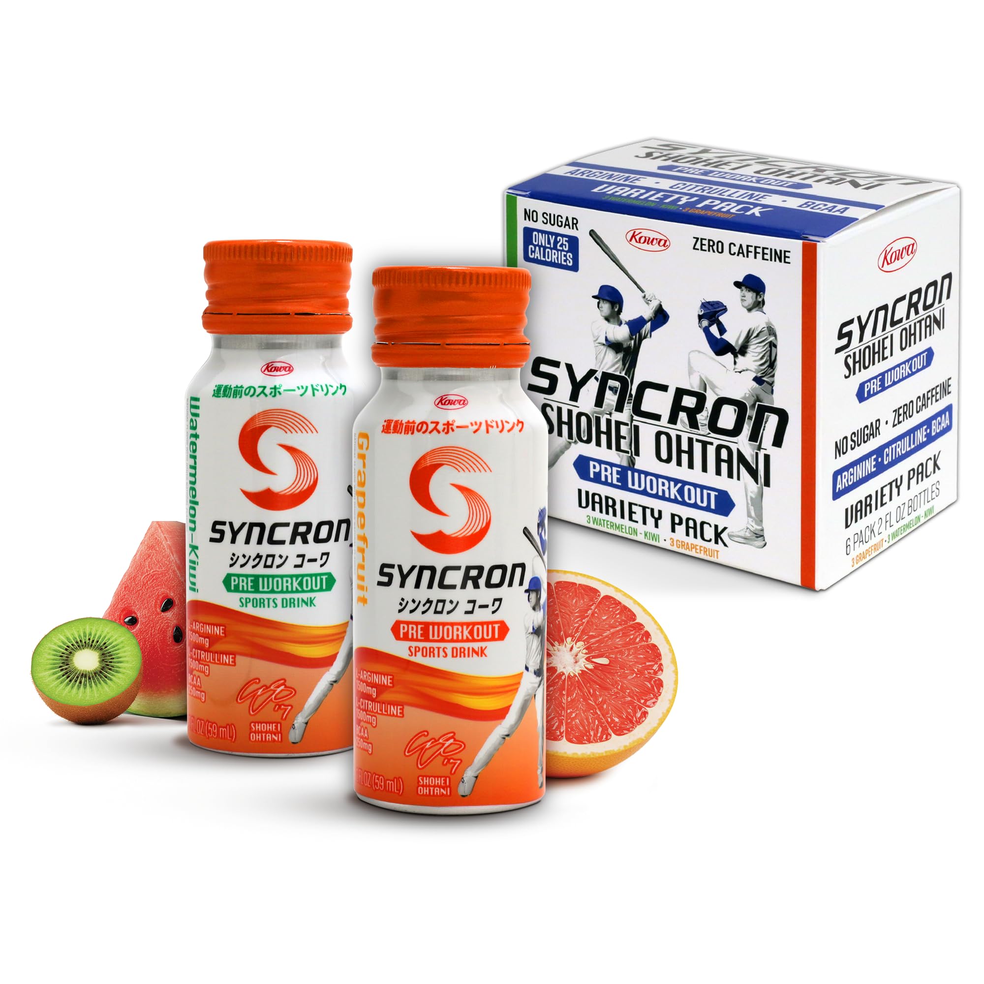 Syncron Pre-Workout Sports Drink, Variety Pack, Caffeine Free, 2 oz, 6 Pack Variety Pre Workout