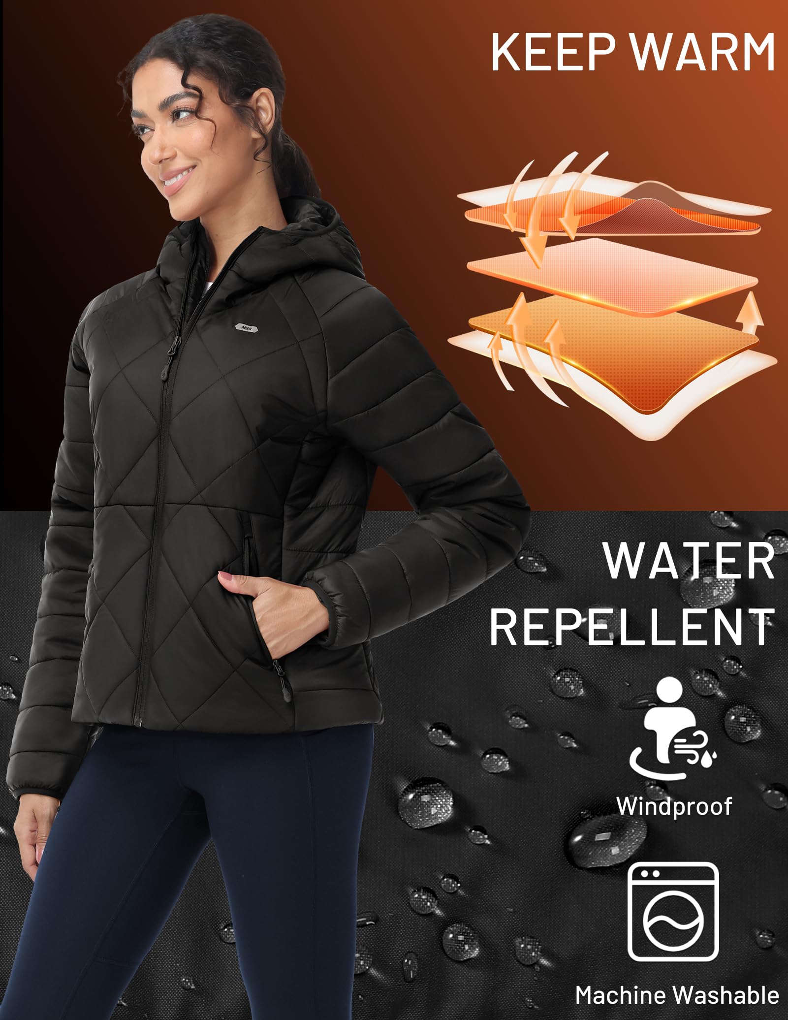MIER Frauen Leichtgewicht Puffer Jacke Packbar gepolsterte Mäntel mit Kapuze und Taschen Warme Winter gepolsterte Jacken, wasserdicht
