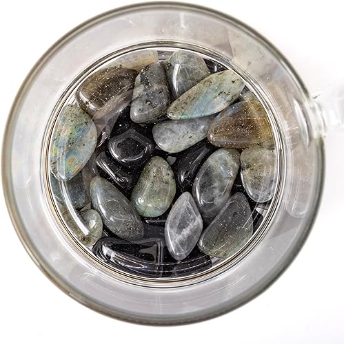 Miniatura 2 de A Liquid Ritual - Taza de vidrio con infusión de cristal con 44 cristales caídos - Obsidiana negra y labradorita - Protección y transformación de