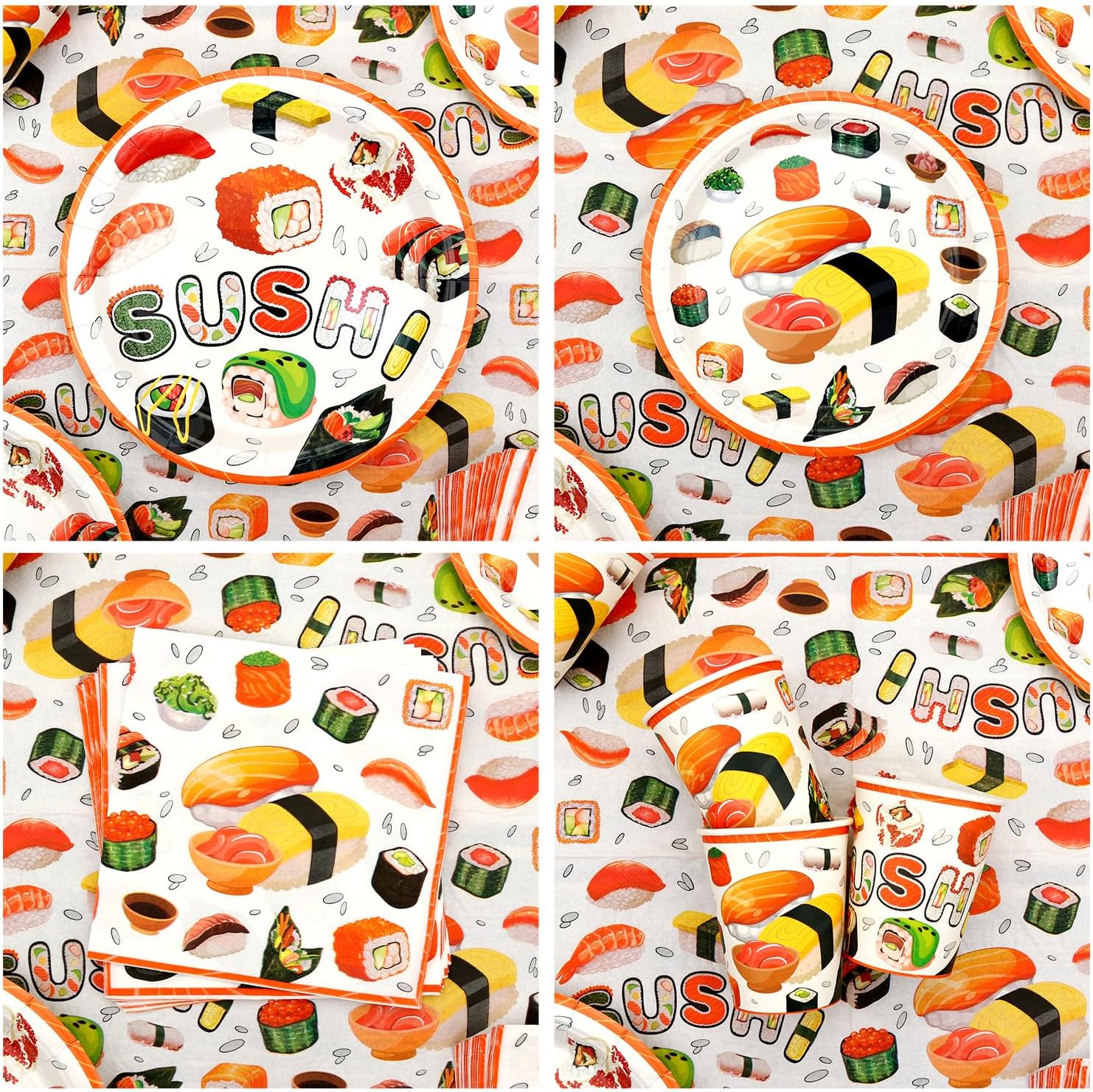 Sushi Birthday Party Decorations ,Including Happy Birthday Banner, Plates, Cups, Napkins, Tablecloth, Paper Lantern, Straws, for Sushi Themed Party Supplies Serves 20