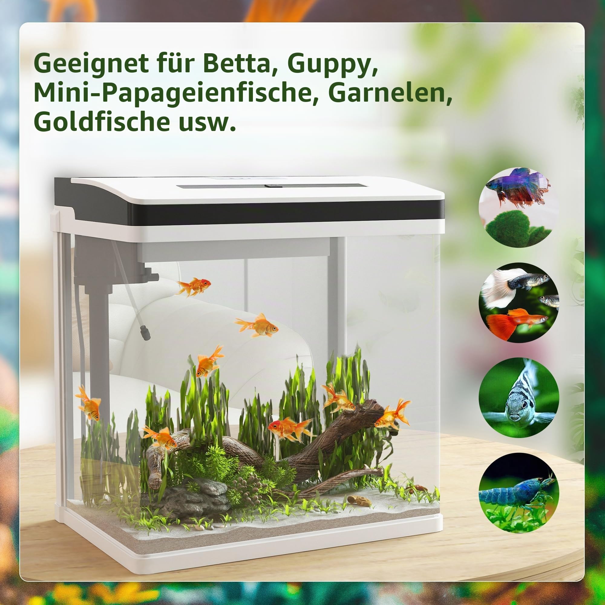 PawHut Glasaquarium mit Filter, Abdeckung und LED-Licht für Fische, Inhalt 28L, 38 x 26 x 39,5 cm, weiß