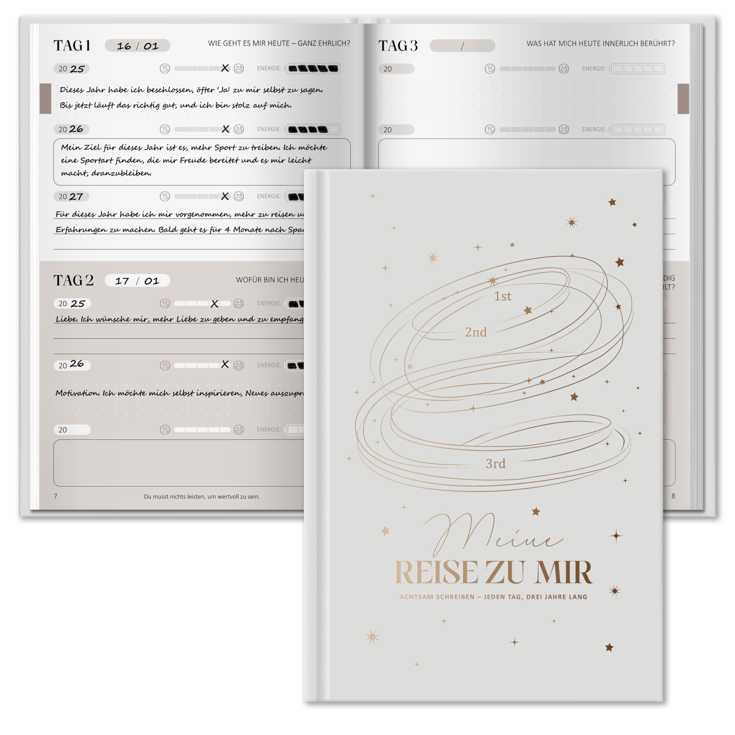 BIROYAL 5 Minuten Tagebuch für Erwachsene, Achtsamkeitstagebuch Erwachsene 6 Mins, Dankbarkeitstagebuch, Gratitude Journal mit 366 Fragen, 3 Jahres Tagebuch, 5 Minute Journal für Reflexion