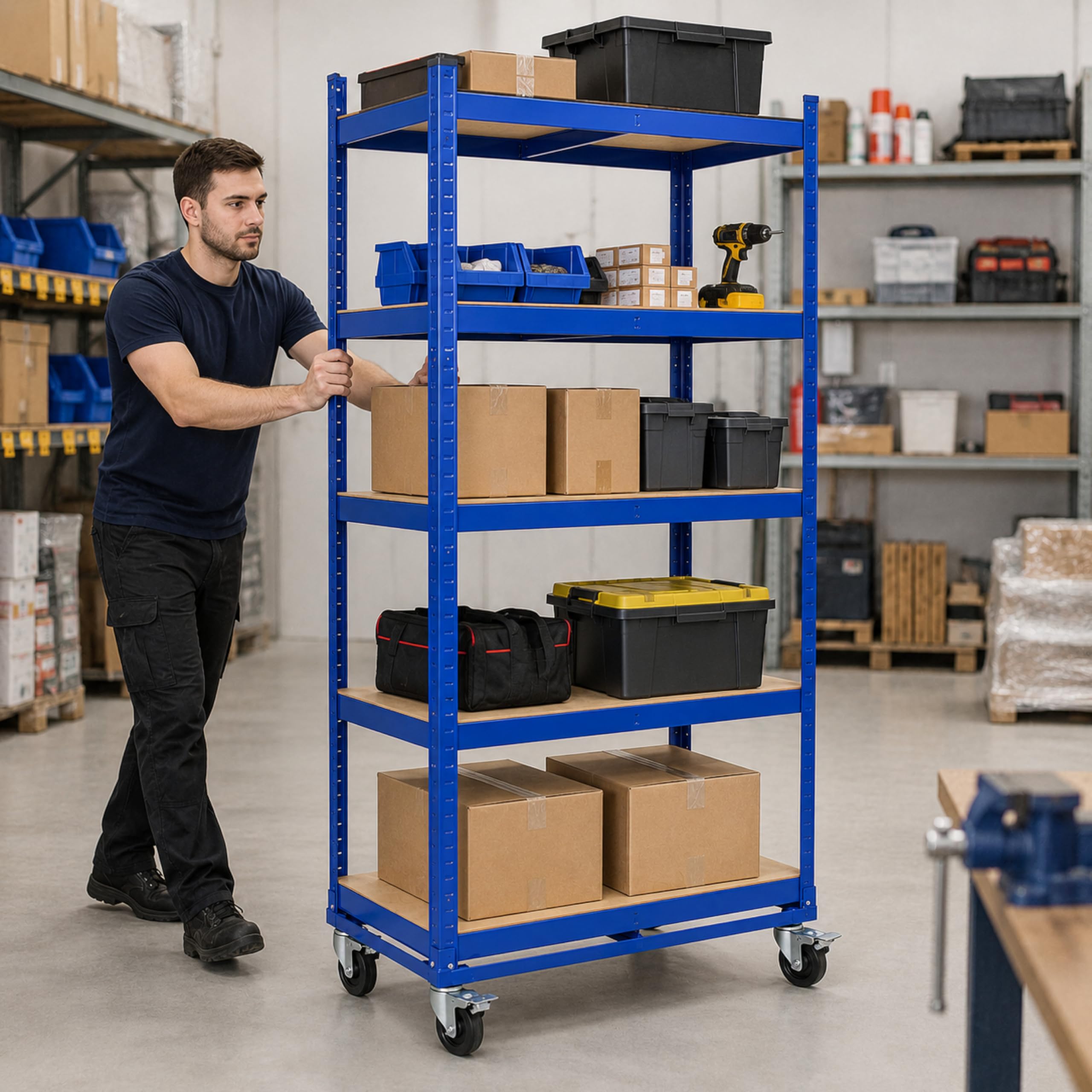 Etagenwagen Transportwagen mit 5 Eben | 195x90x45 cm | Traglast 750 kg | Magazinwagen Kommissionierregal Regal Lagerregal Garagenregal Werkstattregal Kommissionierwagen