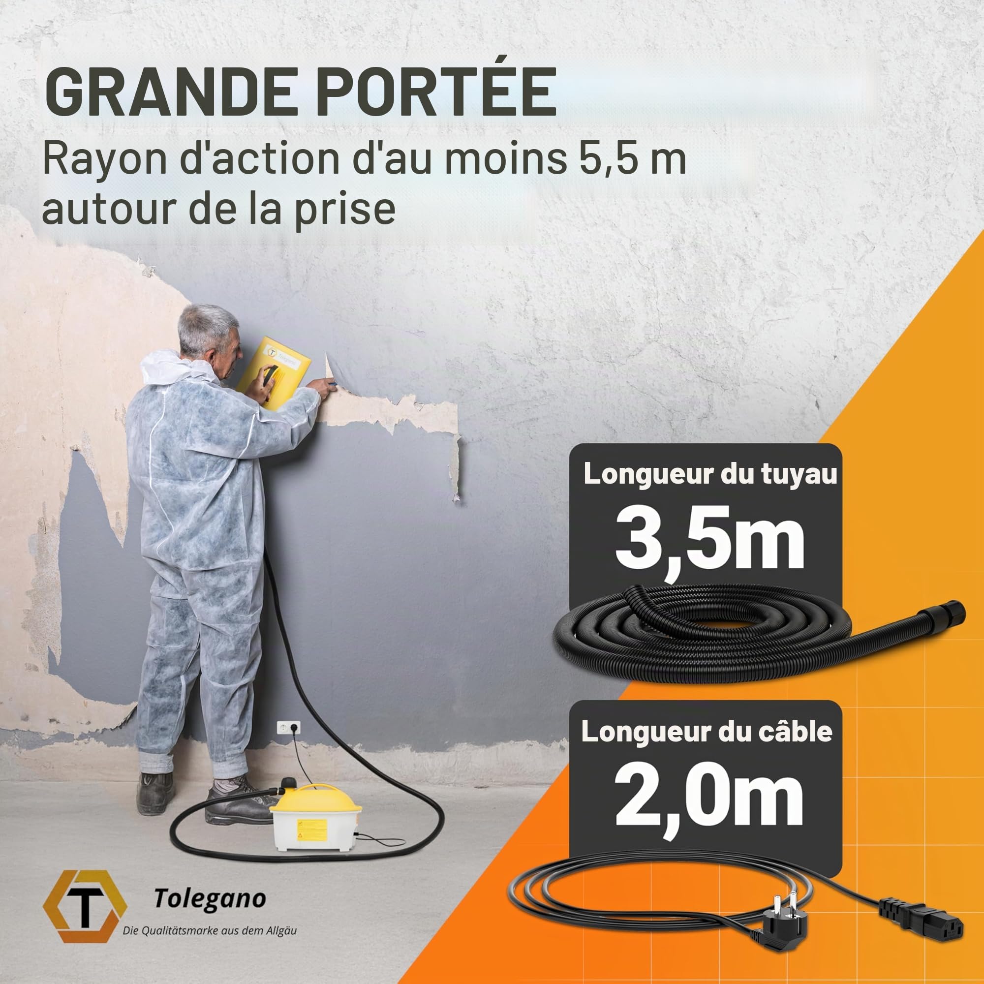Décolleuse à papier peint, fonctionnement vapeur - Puissance : 2000 W - Réservoir de 4,5 l - Durée de fonctionnement : environ 80 minutes. Décolleuse à papier peint et générateur de vapeur