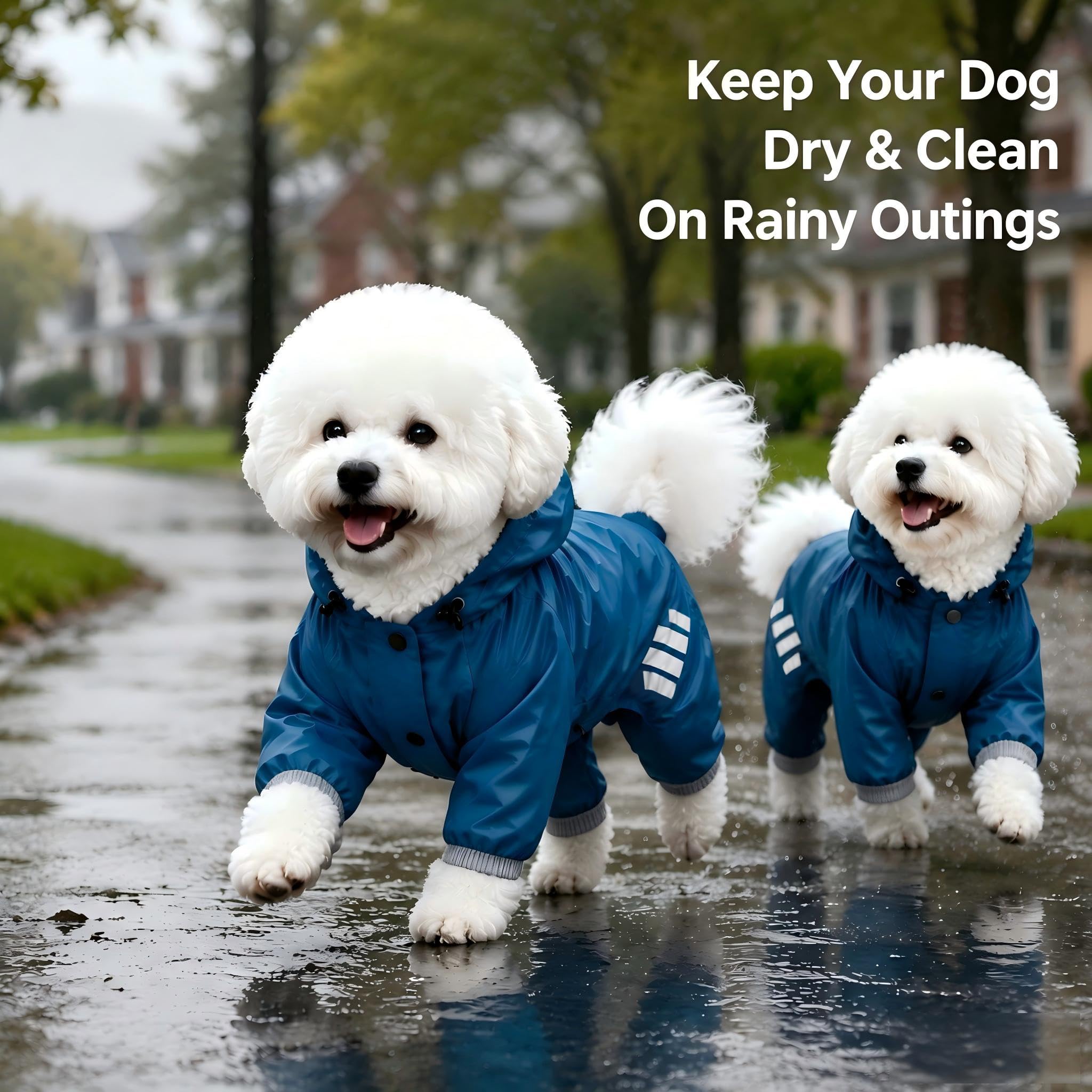 Manteau de pluie imperméable pour chiens de petite et moyenne taille avec capuche | Bandes réfléchissantes, facile à enfiler, accès à la laisse, plusieurs options de taille, tissu respirant à séchage rapide