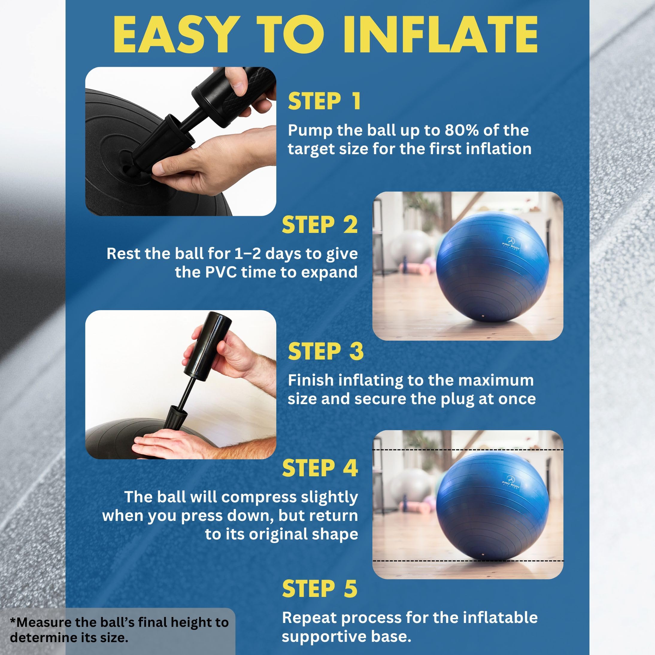 ProBody Pilates Sfera per yoga, sedia a sfera con base o supporto e fasce per casa, ufficio, scrivania, seduta o allenamento, 65 cm, per bilanciamento e stabilità, grande palla da palestra per schiena, addominali