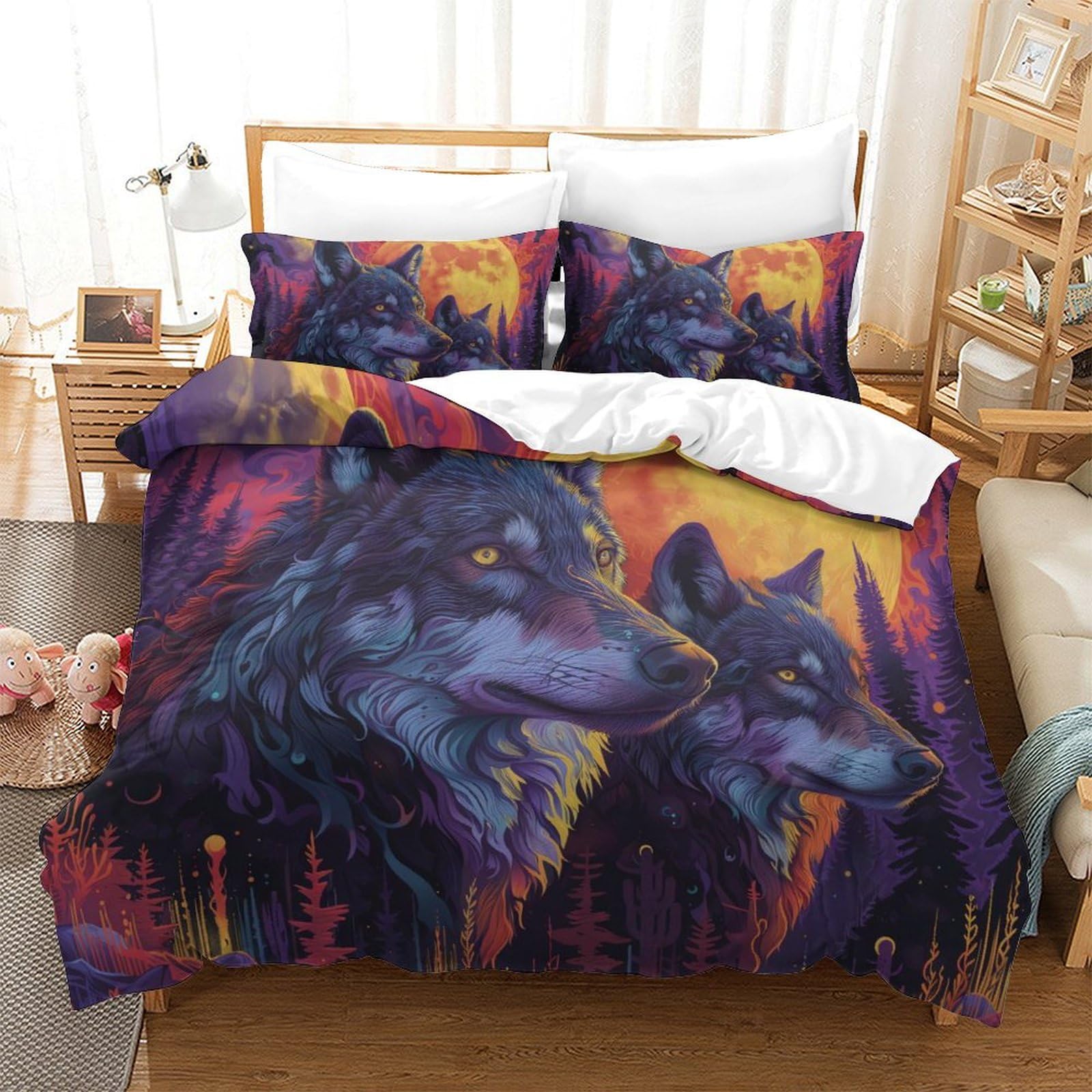 Ensemble housse de couette loup 3D en microfibre super douce de qualité supérieure