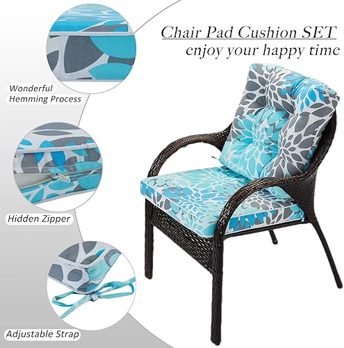 Miniatura 4 de Juego de cojín para asiento y respaldo para silla de exterior, juego de cojines de asiento profundo de 22 x 22 pulgadas, cojín de exterior para