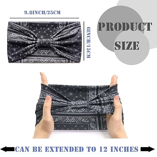 Miniatura 2 de FULZTEY Diademas Boho para mujer, nudo ancho, bandas de pelo elásticas, turbantes con nudo, bandas para la cabeza para yoga y correr, banda de sudor