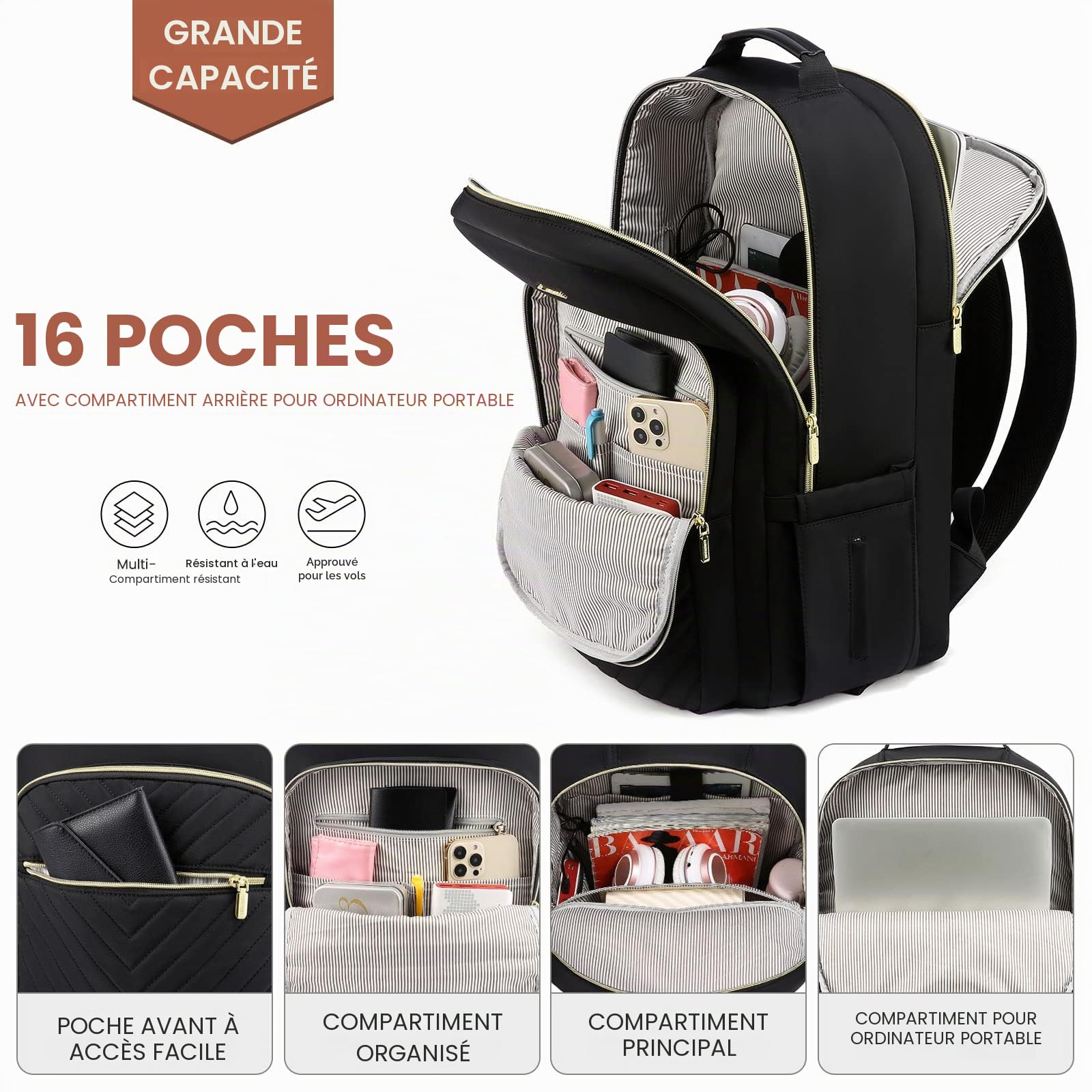 LOVEVOOK Sac à dos Ordinateur Portable Femme 14 15.6 17 18Pouces, Sac a dos Feminin Impermeable Elegant,Sac à dos Femme Antivol,Sac à Dos Grande Capacité Avec USB Port, Pour Collège Affaire Scolaire