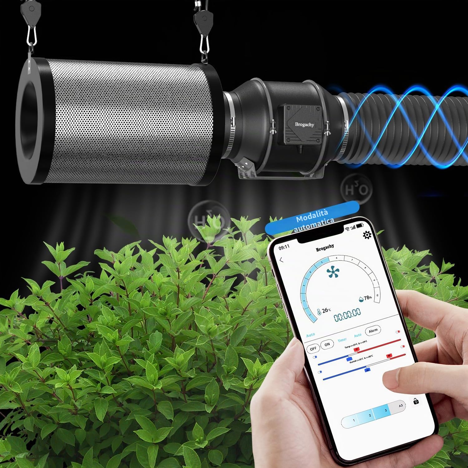 100mm Ventola Aspirazione Wifi App,Con Programmazione di Temperatura e umidità, Ventola di Aspirazione 365m³/ h,Estrattore Aria 3000 RPM,Trifase EC Motore,Per Ventilazione,Tenda di crescita.