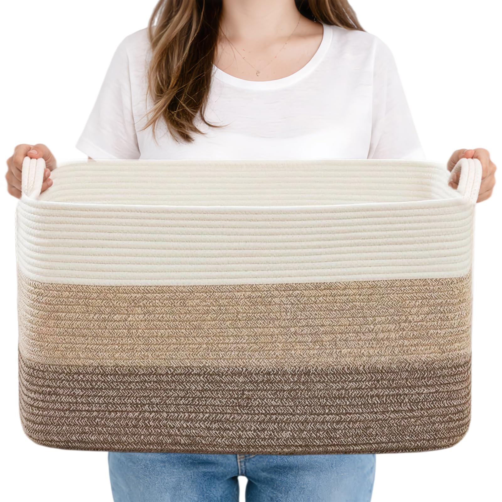 Cesta de almacenamiento grande de 55cm en cuerda de algodon tejida para ropa y juguetes