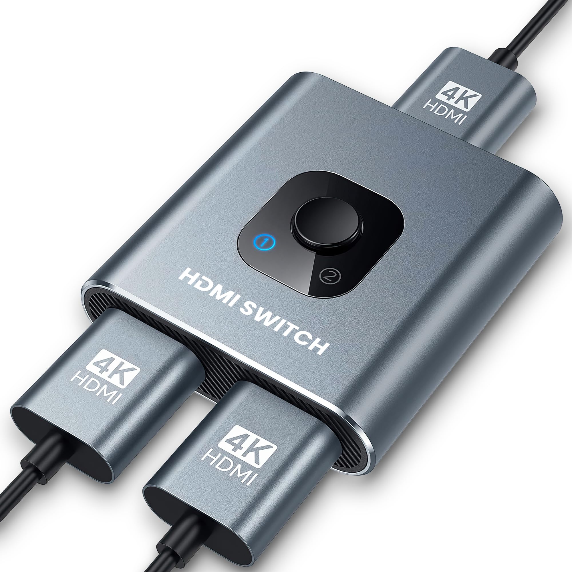 M-MAX 4K@60Hz HDMI Switch Splitter - Aluminum Bidirectional 2-in-1 Out with HDR/HDCP 2.2, Auto-Sensing Hub for PS5/Xbox/Nintendo Switch, HDMI Switcher for Gaming Setup/Home Theater/Streaming,Gray