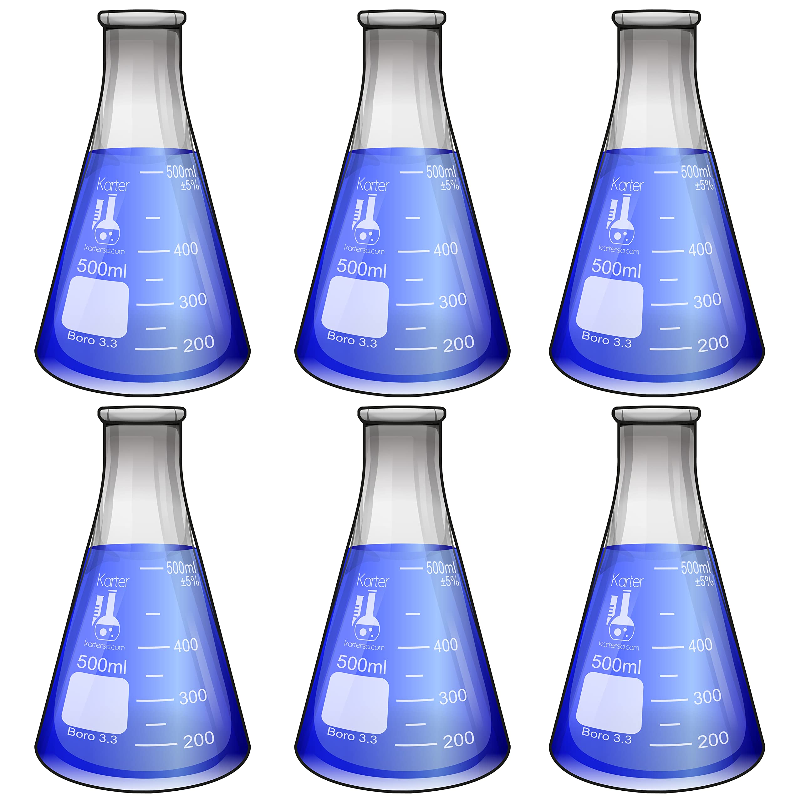 500 ml de boca estrecha Erlenmeyer con tapón de goma, Karter Científico