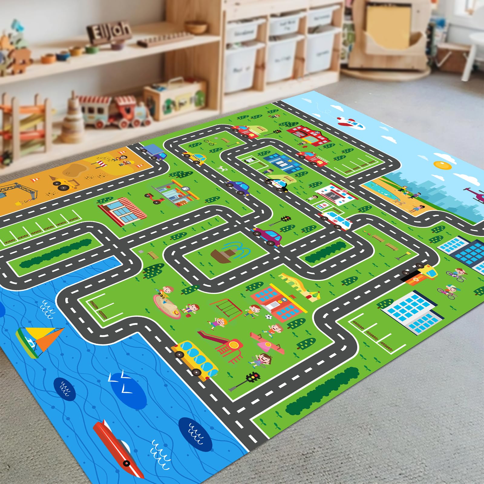 Alfombra de juego para niños, alfombra de juego para niños, alfombra de mapa de ruta de la ciudad, alfombra grande educativa, alfombra de juego para niños, alfombra para niños para sala de 7
