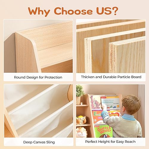 Miniatura 5 de Estantería de madera de 4 niveles para niños pequeños y organizador de almacenamiento de juguetes con cuatro capas para habitación de niños, sala de