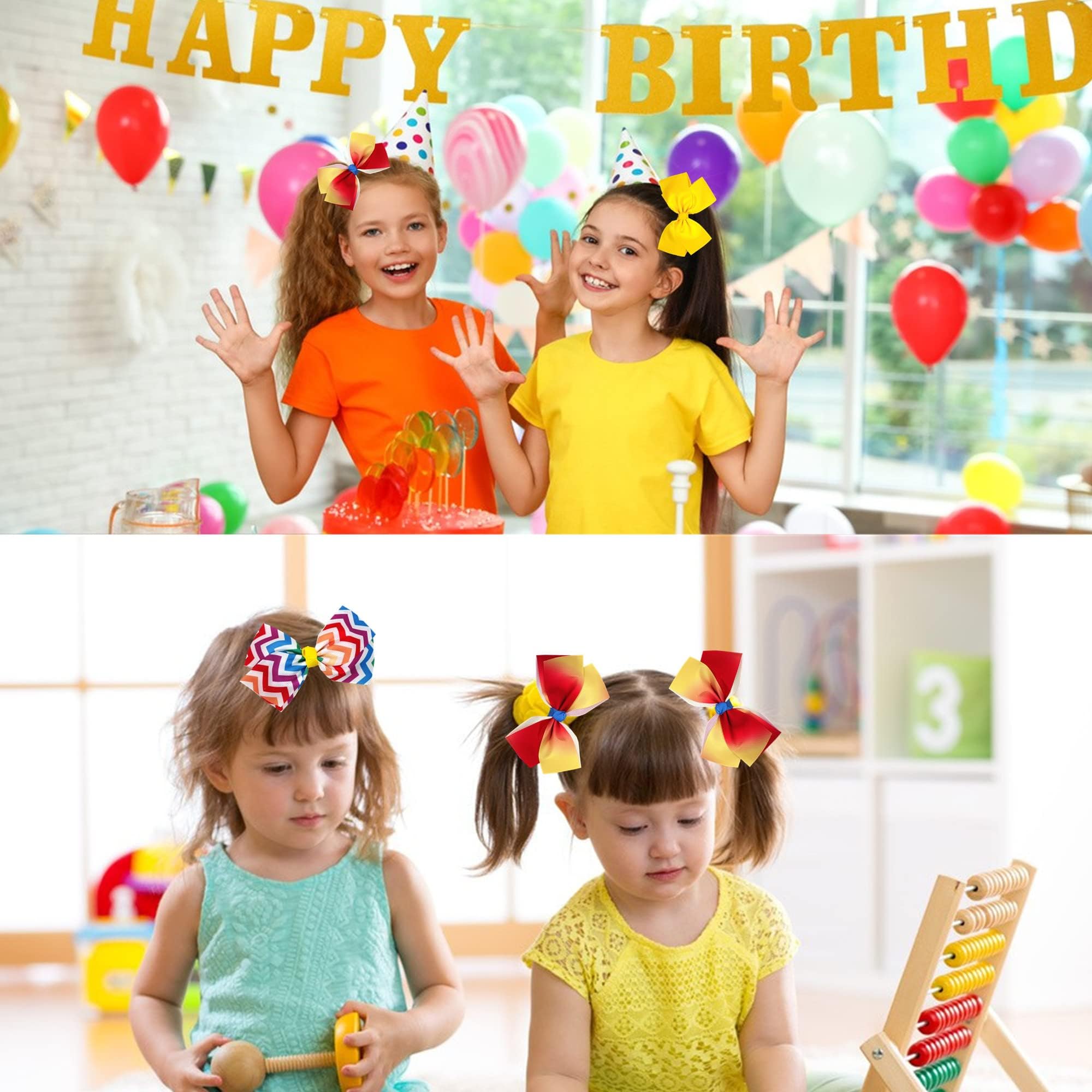 20 lazos para el pelo de 5 pulgadas para niñas, pinzas de cocodrilo, cinta de grogrén, corazón, arco iris, moños grandes, accesorios para niñas pequeñas, niños y adolescentes