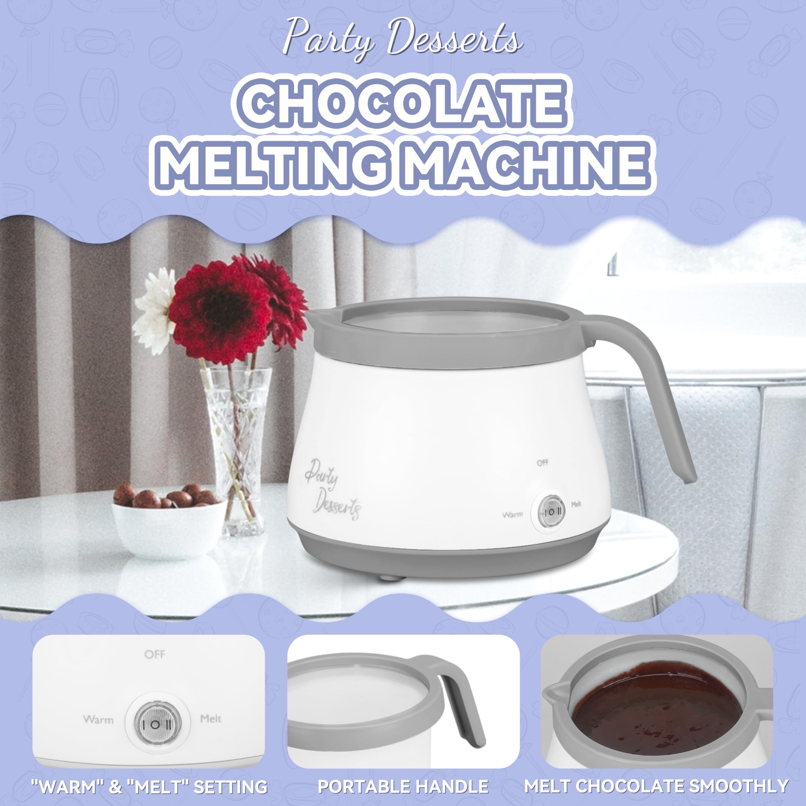 Party Desserts Candy and Chocolate Melting Pot, Mini Electric Fondue Pot, Melts Candy Chocolate in a Couple of Minutes, Ideal for Cake Pops Cookies Cakes, 1 Cups, Single Pot, Gray - 3