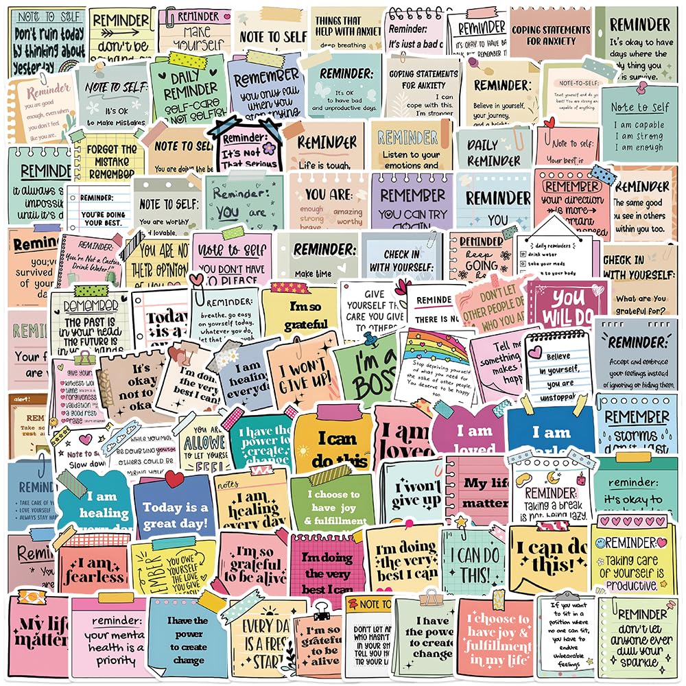 100PCS Self-Affirmation Motivational Stickers, Inspirational Quote Reminder Waterproof Stickers for Water Bottles Laptop Scrapbook, Positive Note