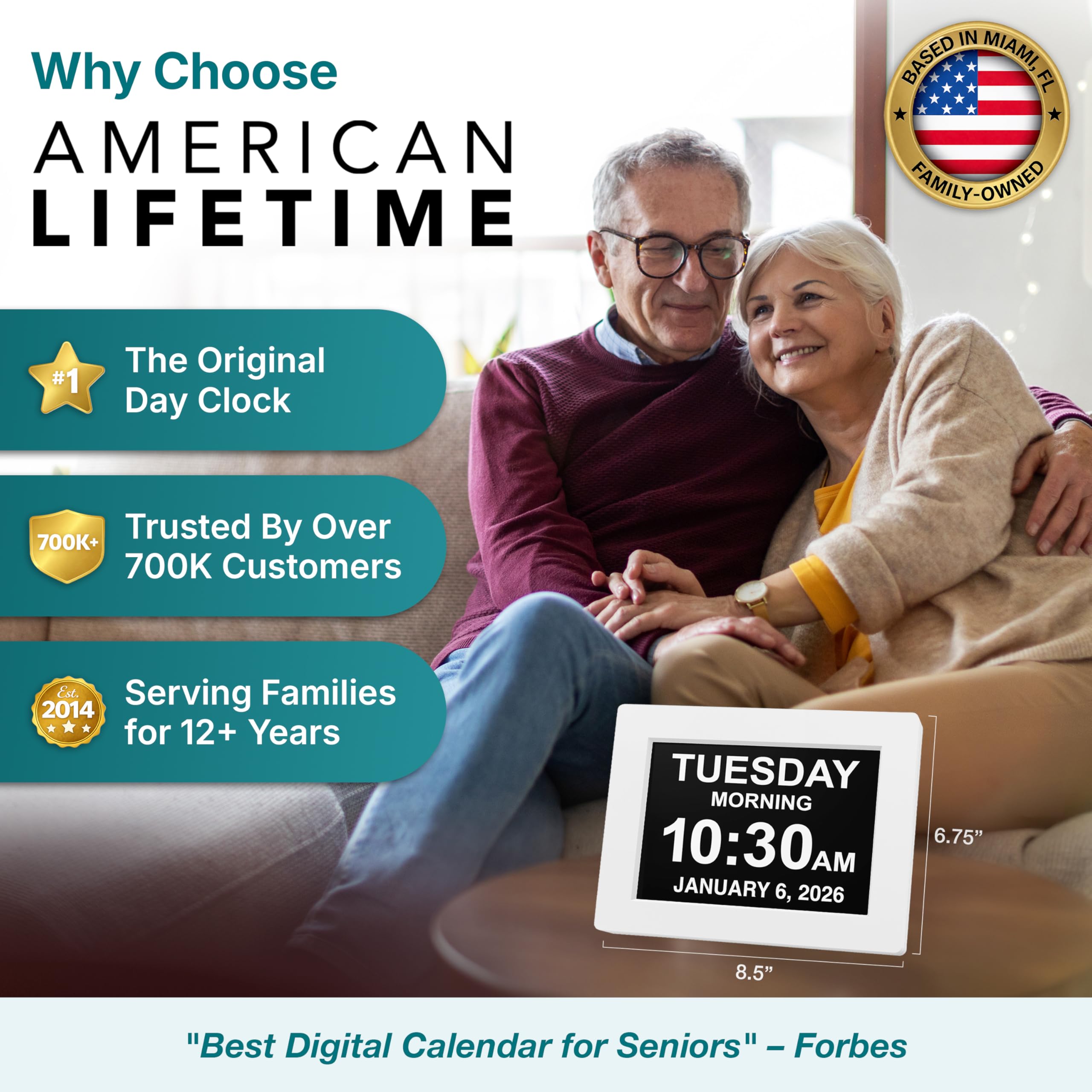 American Lifetime Zegar z demencją, duży zegar cyfrowy dla seniorów, choroba Alzheimera (biały, 8 cali)