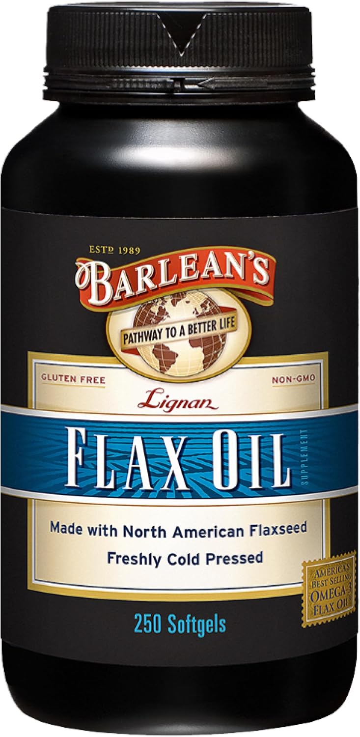 Product image of Barlean's Lignan Flaxseed Oil Softgels, Cold-Pressed Flax Seed Supplement with 1,550 mg ALA Omega-3 Fatty Acids for Joint & Heart Health, 1000mg, 250 ct