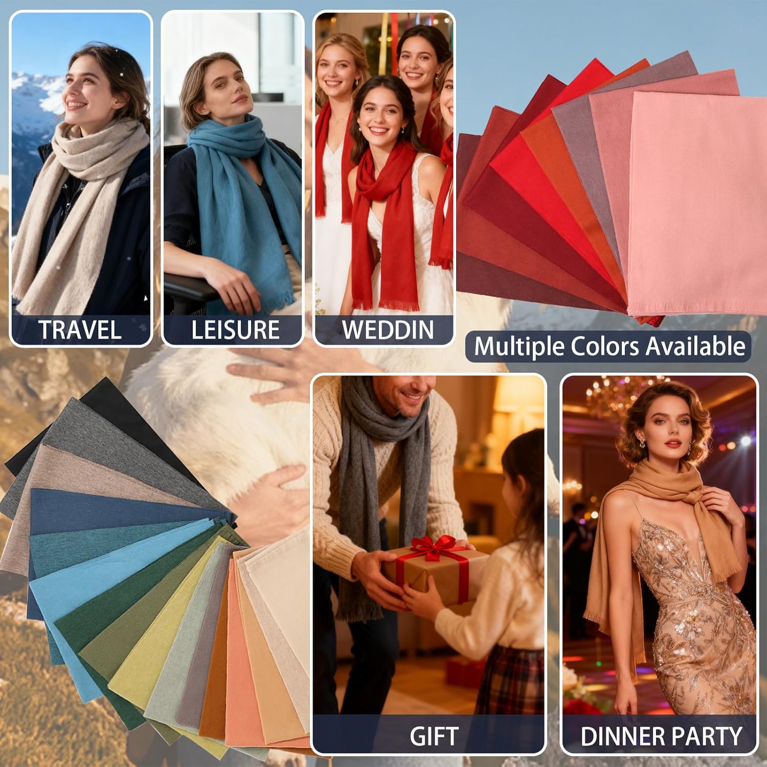 Wool Scarf for Women & Men, 100% Wool Scarves Wrap Shawl with Tassels, Elegant Soft Winter Scarf for Fall and Winter