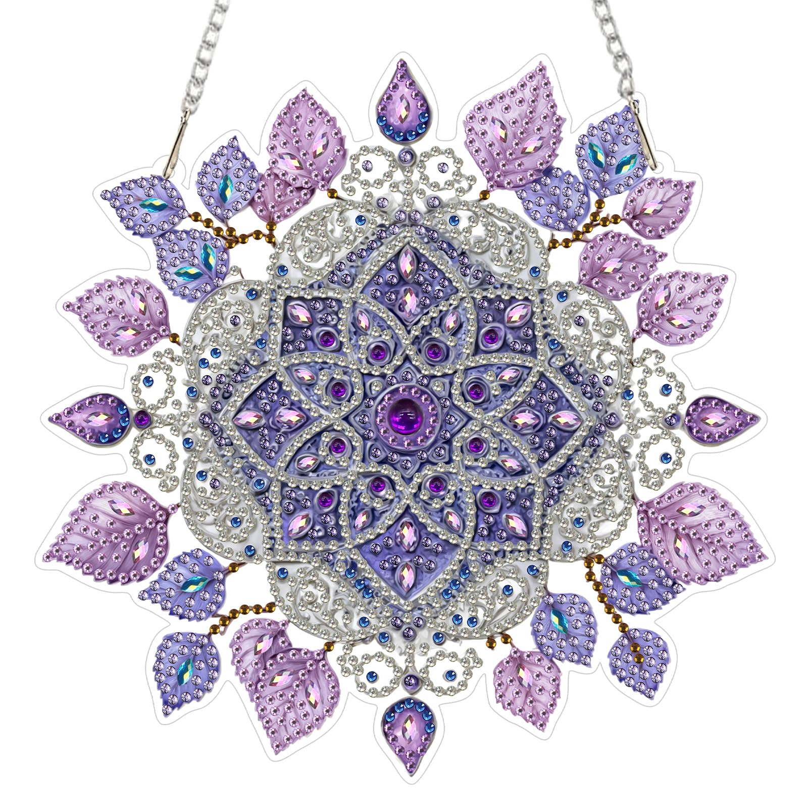 AIRDEA DIY Purple Mandala Diamond Art Ornament Kit for Adults, Double-Sided Mandala Leaves Diamond Painting Hanging Kit, DIY Acrylic Special Shaped Drills Hanging Suncatcher