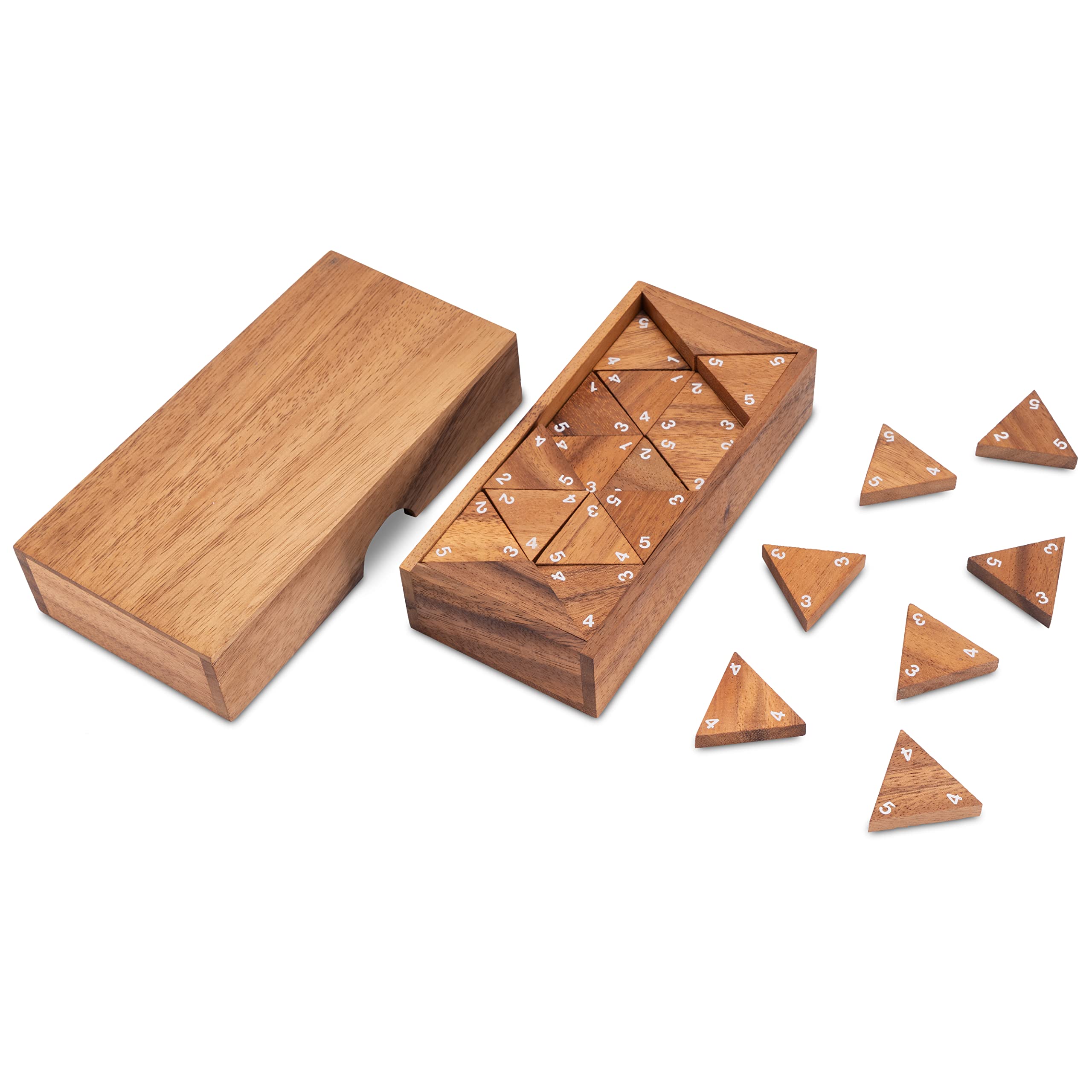 LOGOPLAY Tridomino - Domino Triangle - Jeu de Pose - Jeu de société en Bois avec Chiffres Blancs