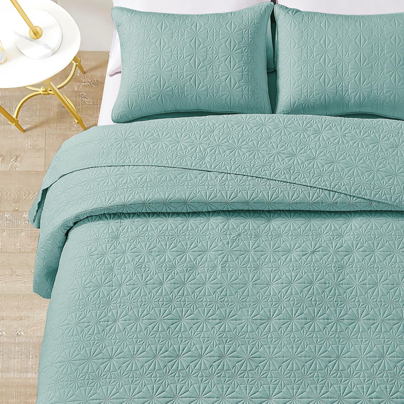 Mocaletto Luxury 3 Piece King Size Quilt Sets, Elegant&Reversible Quilts Blue Bedding Set with Pillow Shams, Soft Lightweight Microfiber Bedspread, King Size Bedding Coverlet