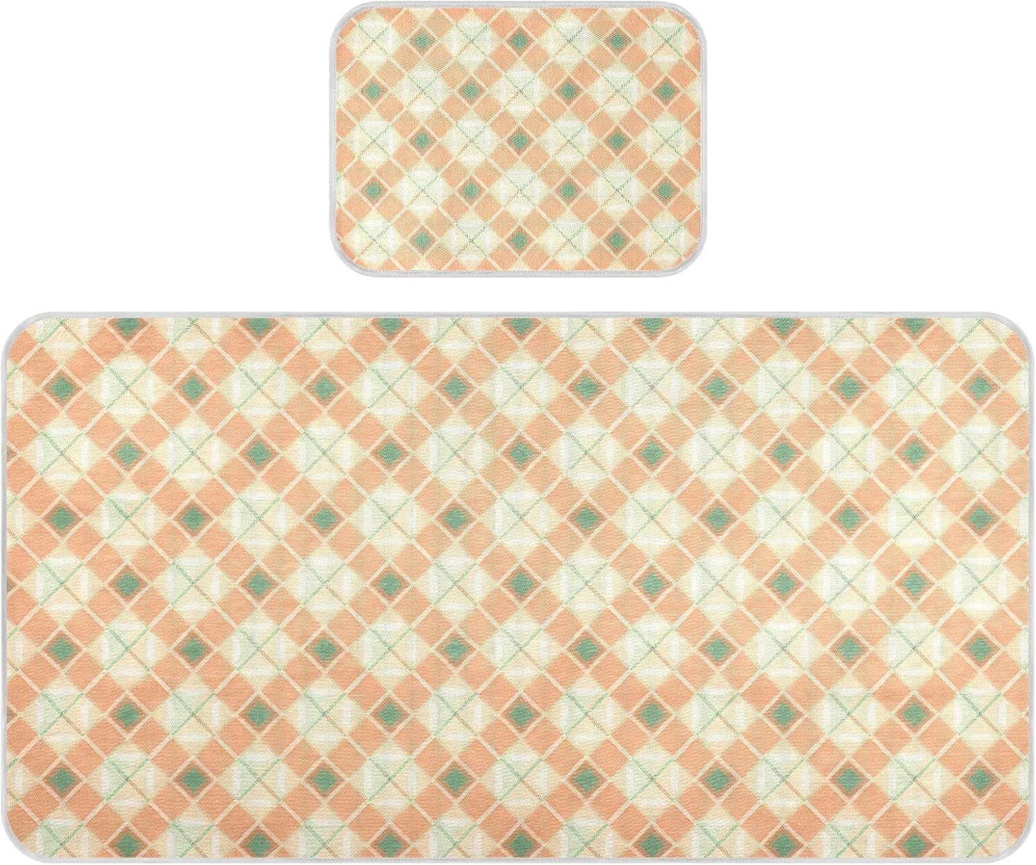 Baby Cooling Mat Orange Green Plaid Ice Silk Breathable Mesh Summer Crib Mattress Pad with Pillowcase, Soft Cooling Sleeping Surface for Infant & Toddler, 52"x28"