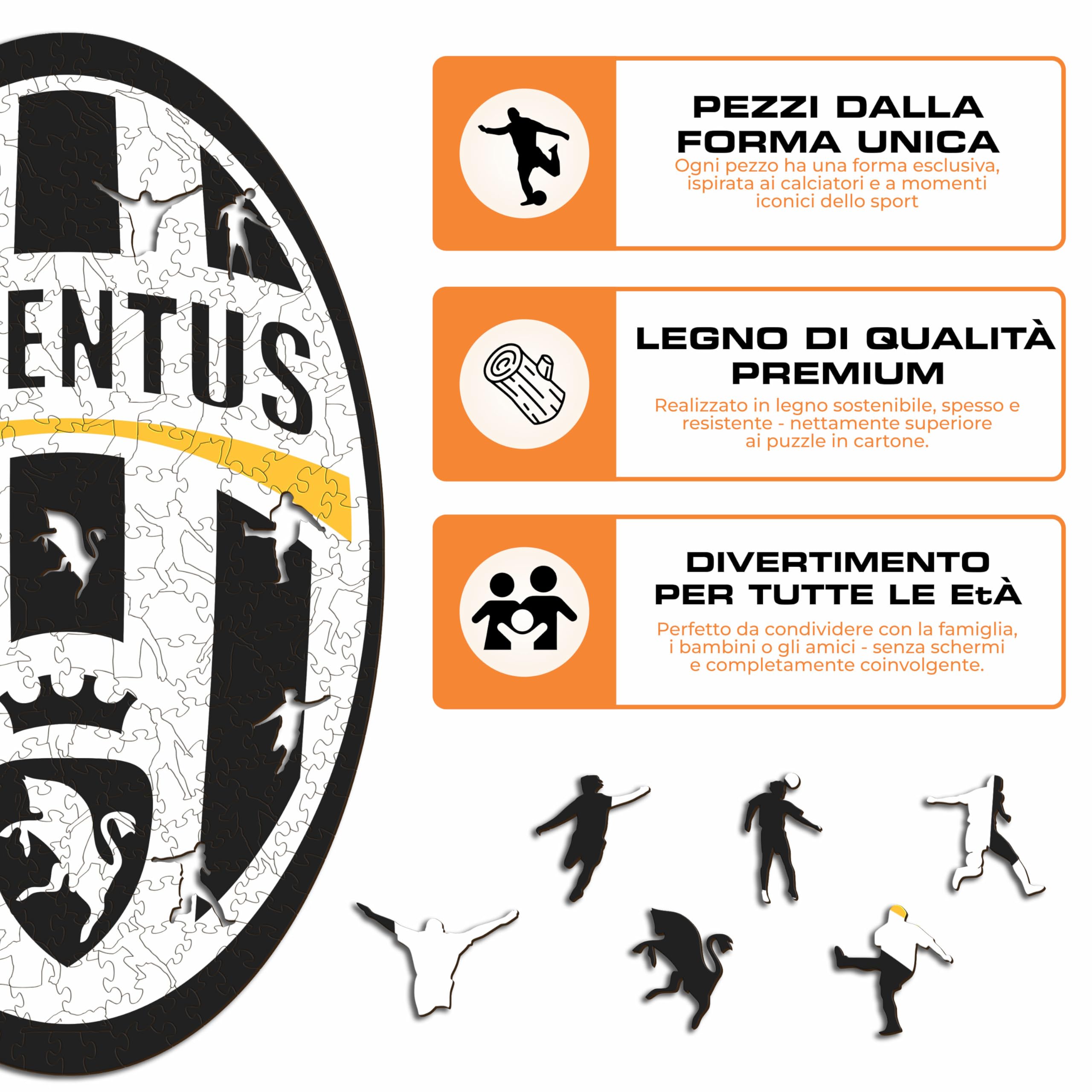 Iconic Puzzles - Juventus Retro Logo, Puzzle di Legno con licenza ufficiale, 100% sostenibile, regalo per adulti e bambini, taglia M, 270 Pz