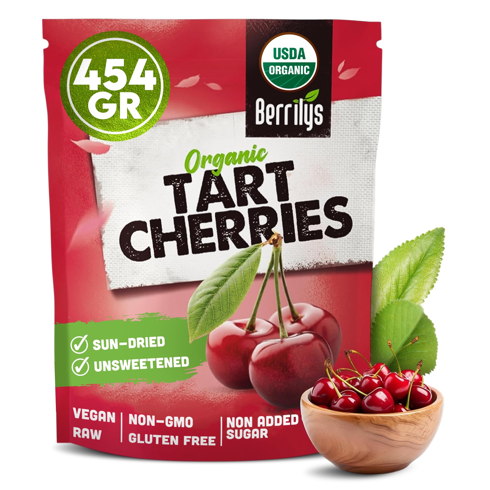 Berrilys Organic Dried Tart Cherries, 284 GR, Pitted, Great for Baking and Snacking Non-GMO, Kosher, Unsulfured, No Added Sugar, No Oil