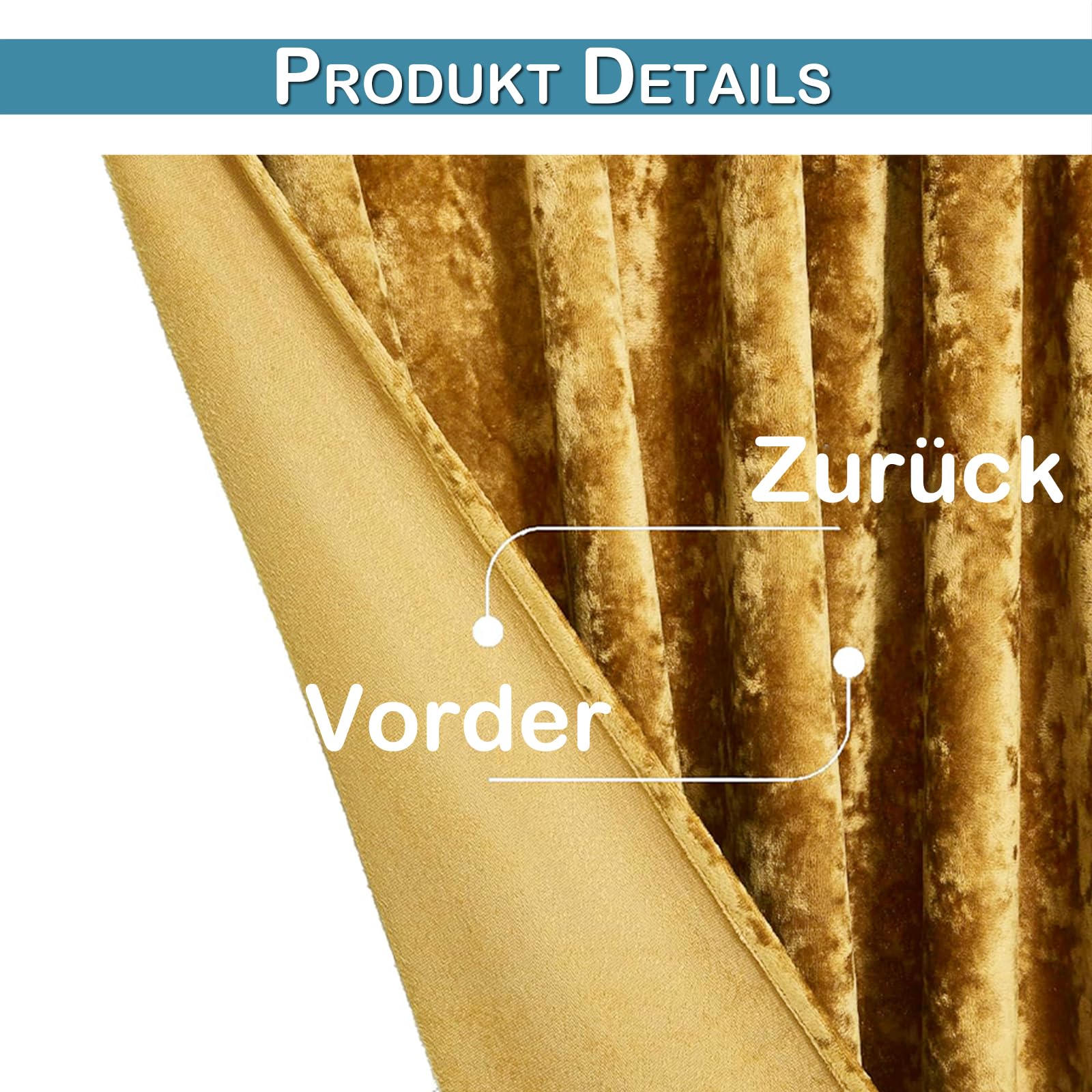 2er Set Samtvorhang Stangentasche, Luxus Vorhänge Verdunkelung Samt, Velvet Gardinen Blackout Curtains mit Eisblumen Muster, Thermovorhang Wohnzimmer Schlafzimmer H260xB140CM, Gold